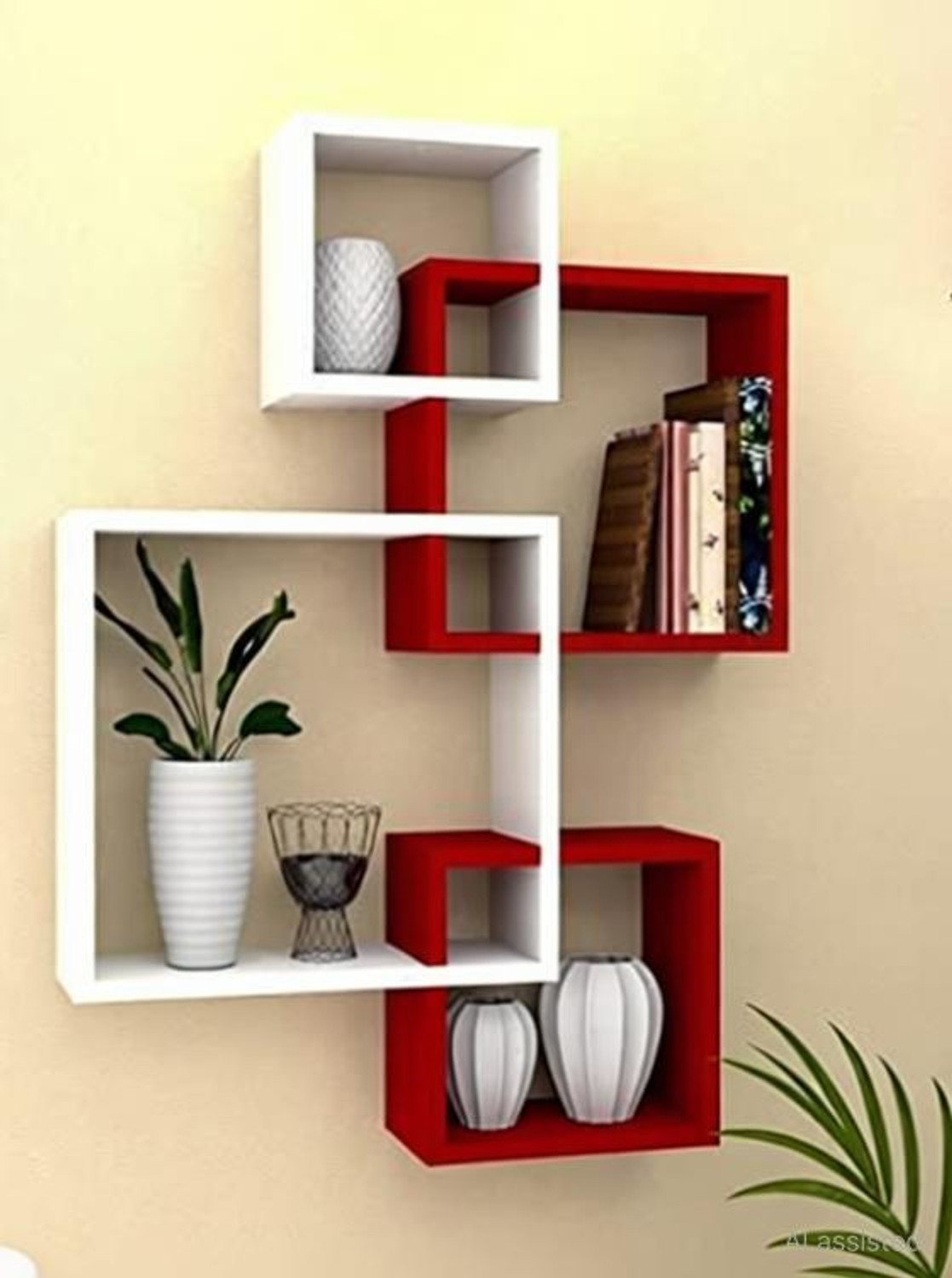 Image of Himanshu Craft Wooden Intersecting Wall Shelves for Living Room, Bedroom. MDF (Medium Density Fiber) Wall Shelf
