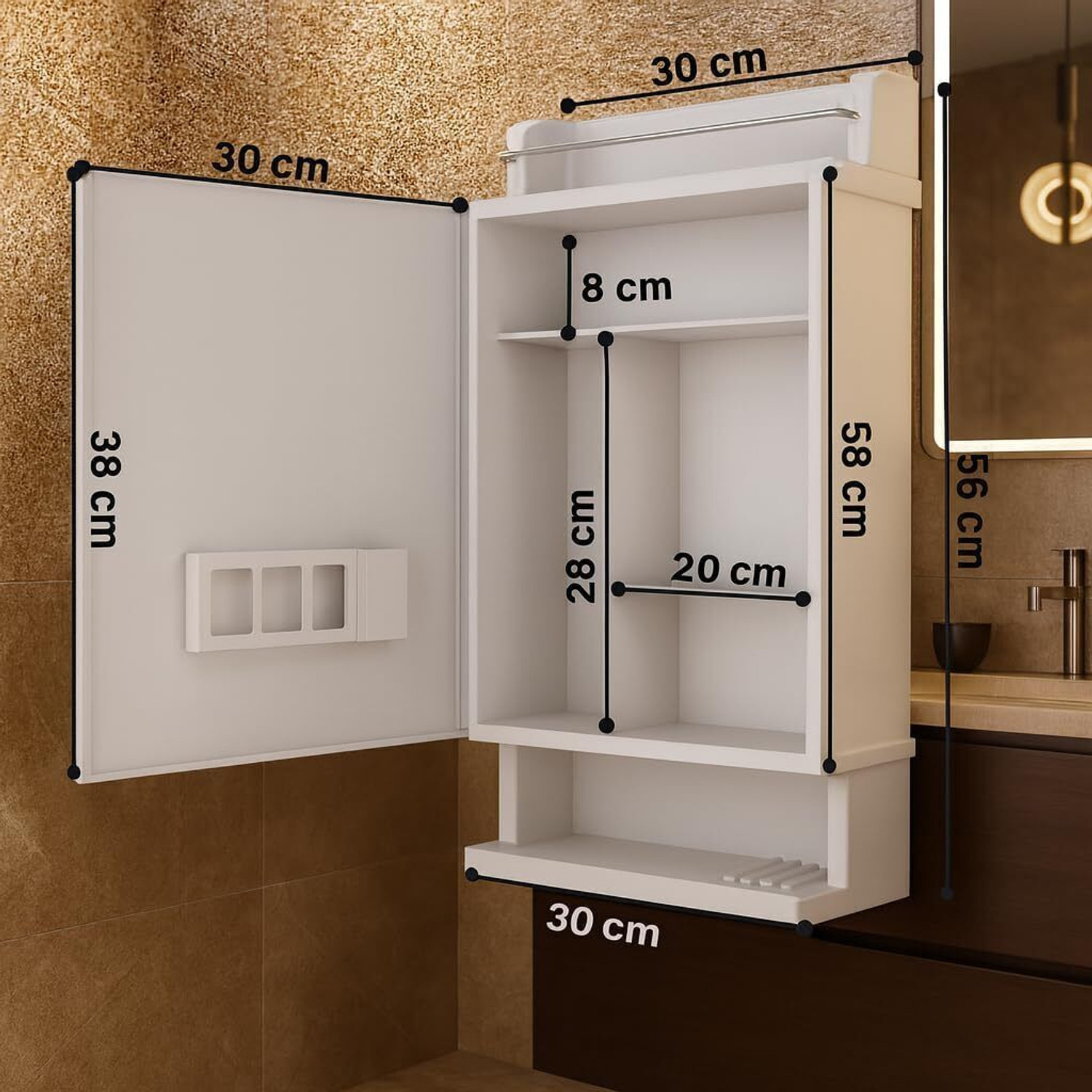 Image of LUPPRA White Premium Multipurpose Wall Mounted Storage Cabinet with Mirror Decorative Mirror