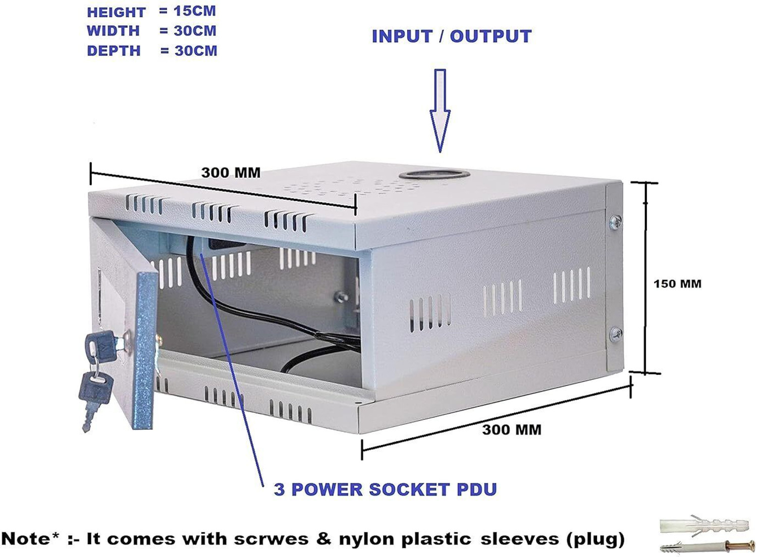 Image of Microtech 1U CCTV /DVR Cabinet Box /DVR Rack Wall Mount with Lock with 3 Power plug Iron Wall Shelf