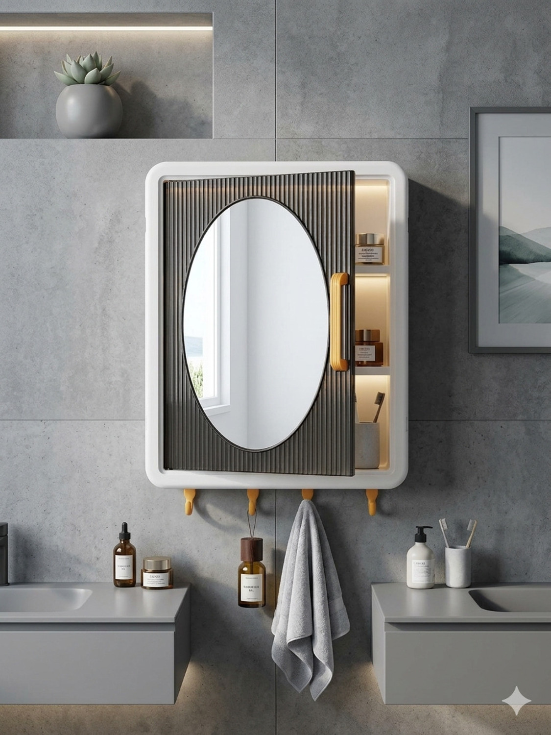 Image of frozen bathroom mirror cabinet Plastic Wall Shelf