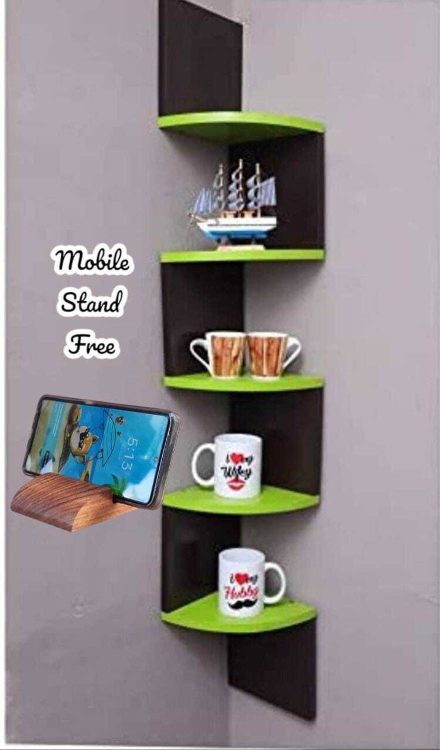 CraftOnline Wood Decorative Zigzag Corner Wall Mount Floating Wal