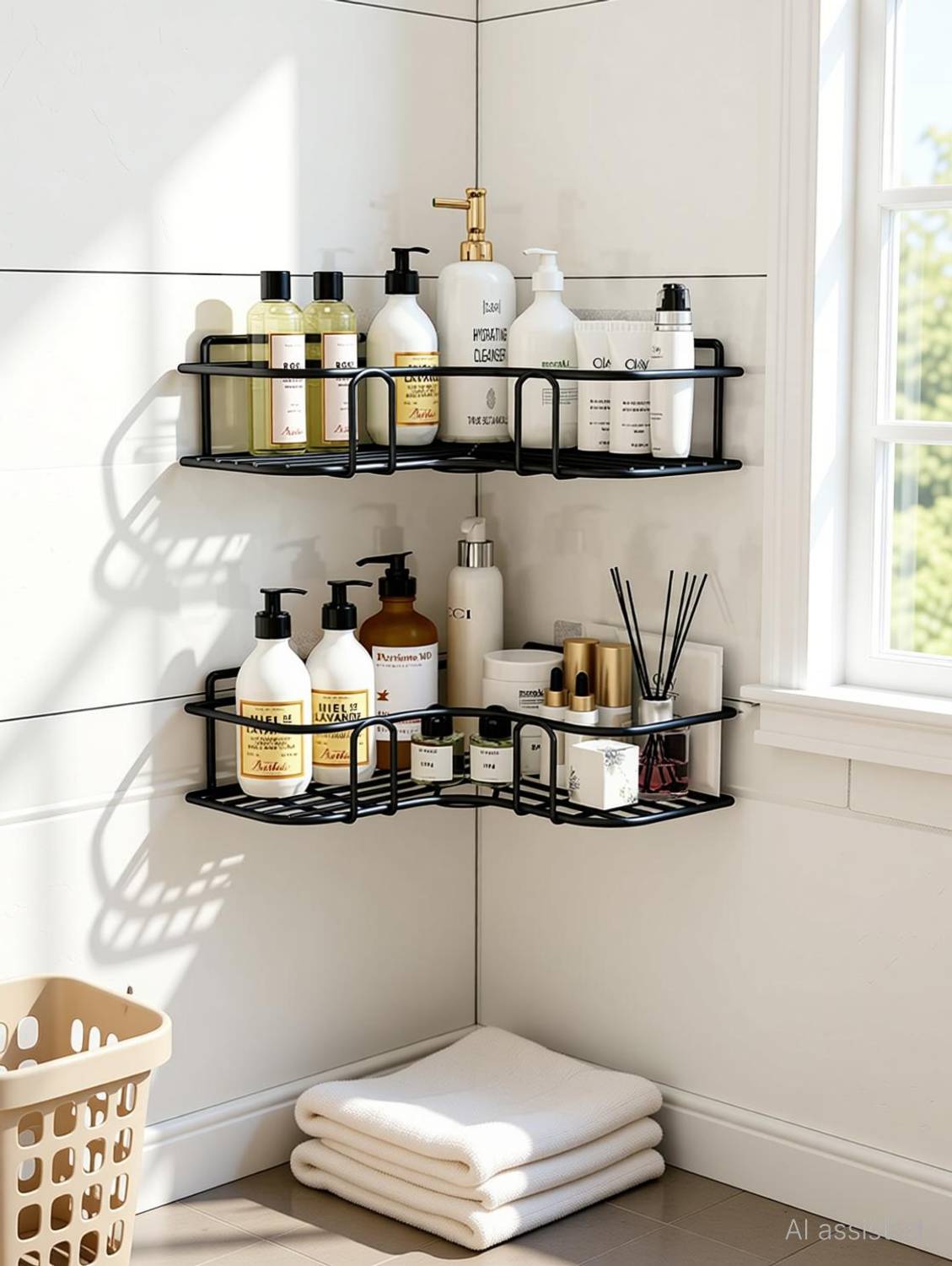 Frap 2-Tier Black Iron Bathroom Shelf - Image 2