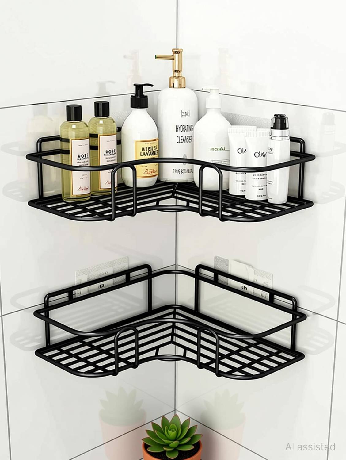 Frap 2-Tier Black Iron Bathroom Shelf - Image 3