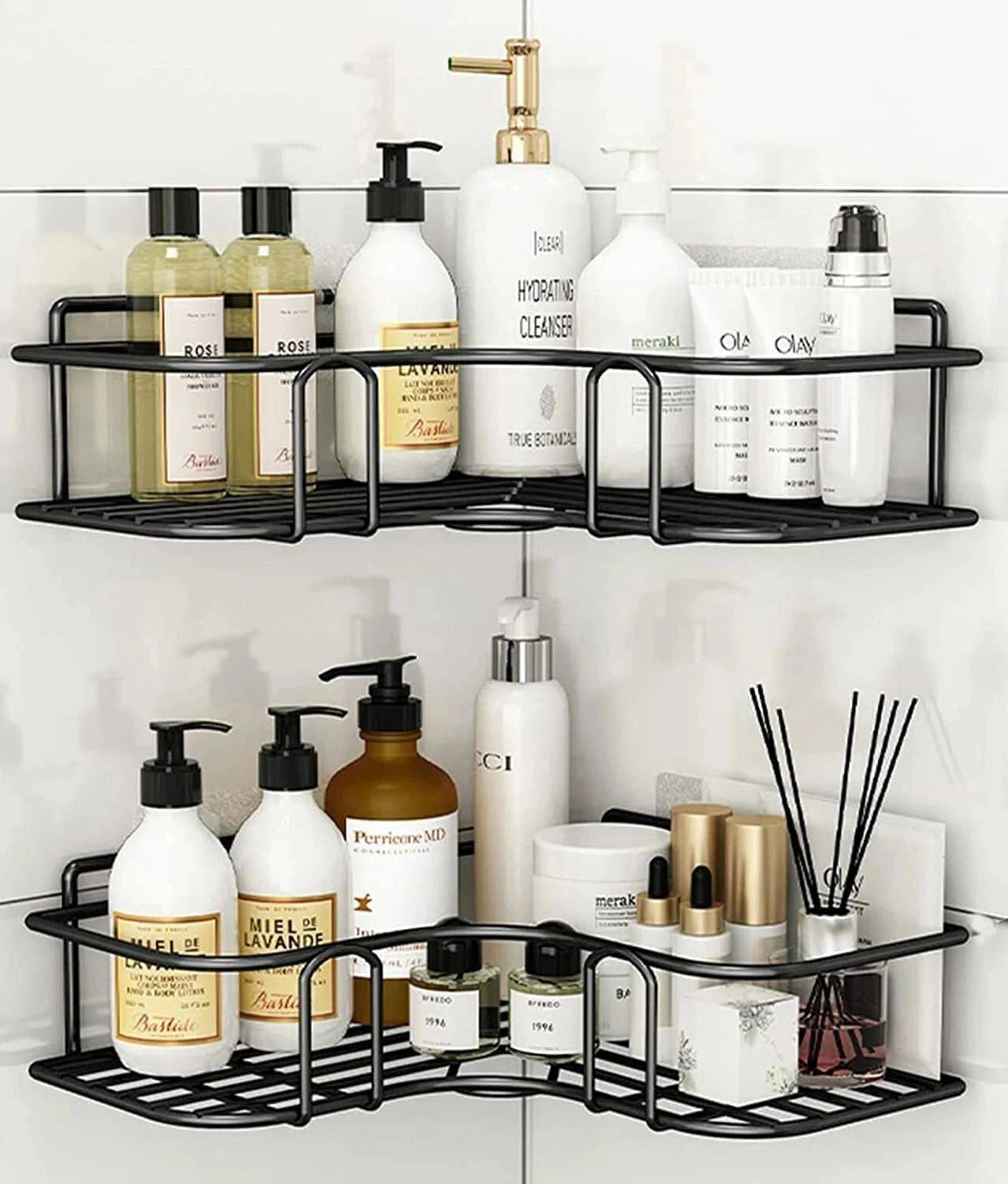 Frap 2-Tier Black Iron Bathroom Shelf - Image 1