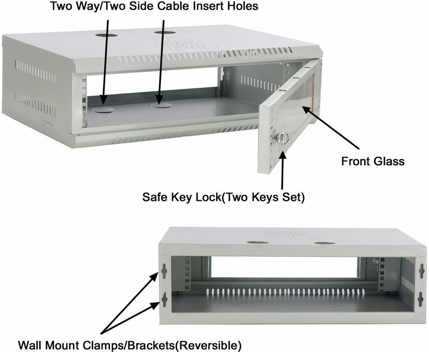 Image of Daz Cam DVR & Server 2u Rack Wall Mount Rack with Lock & Keys(Set of 1) Steel, Brass Wall Shelf