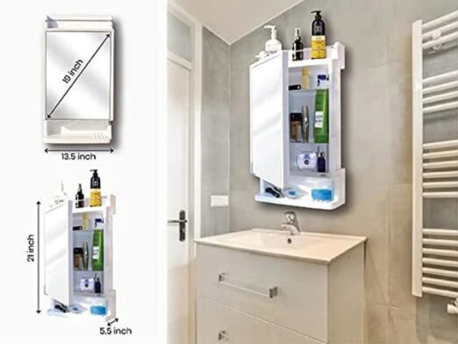Image of CIPLA PLAST Rich Look Bathroom Cabinet | Mirror with Shelf | Storage Organizer | Plastic, Glass Wall Shelf