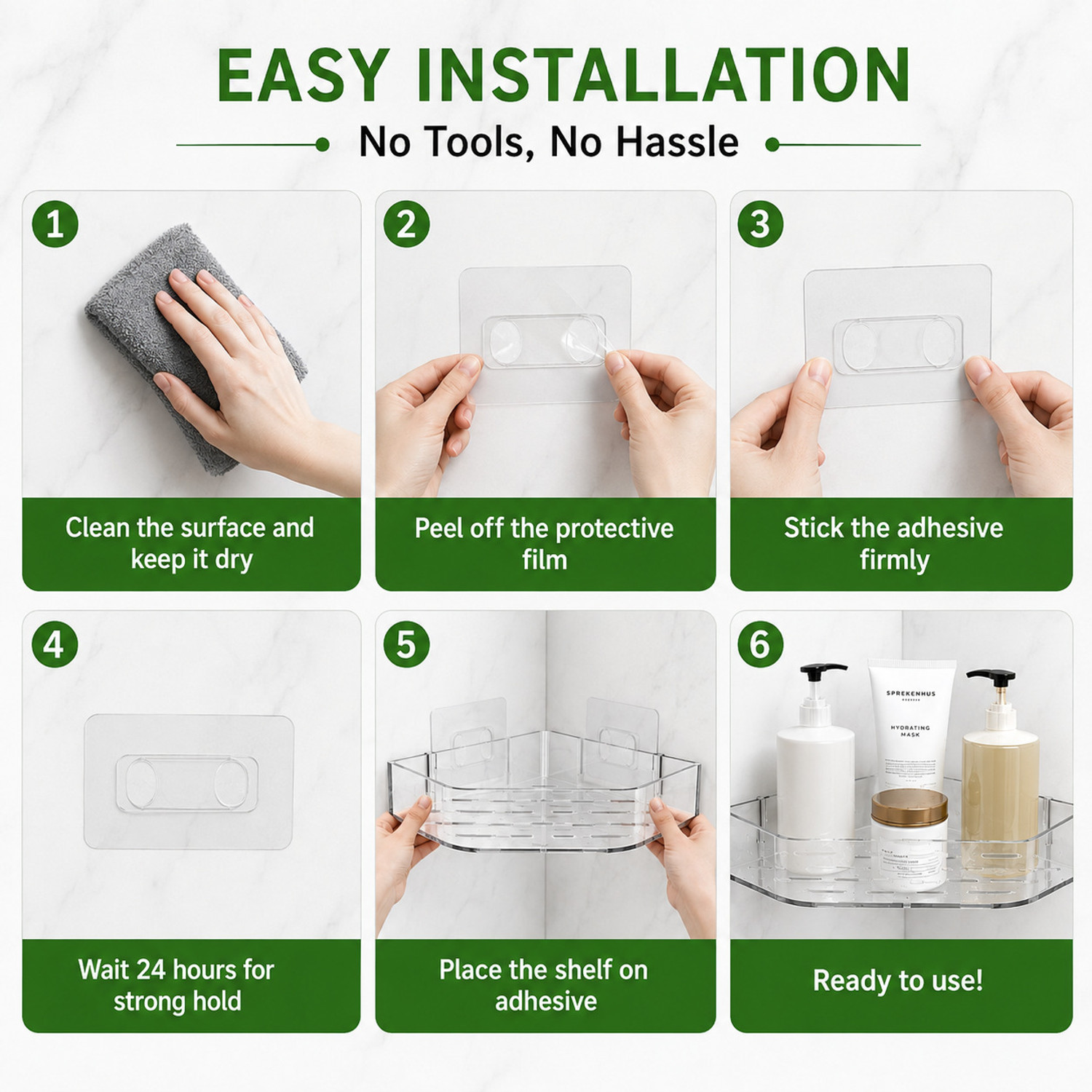 Image of ESSPY No-Drill Triangle Corner Shelf , Wall-Mounted Plastic Storage Organization Plastic Wall Shelf