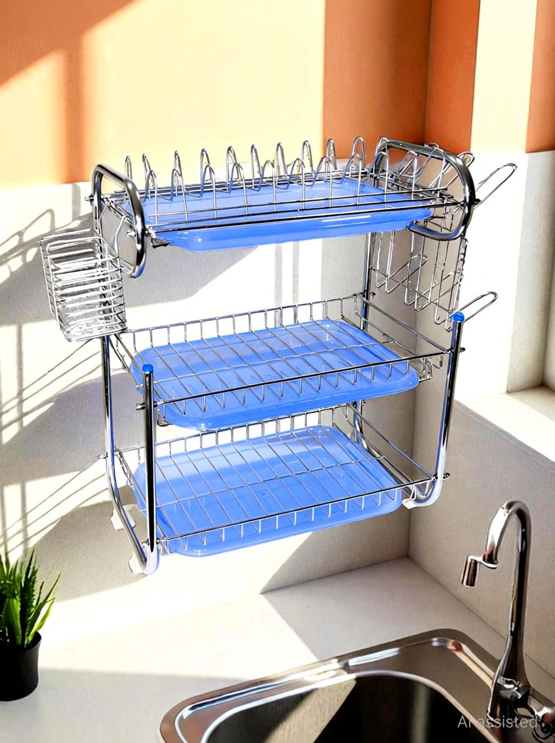 Image of Amol Premium Stainless Steel Dish Drainer Stand | Kitchen Organizers | Kitchen Rack Stainless Steel Wall Shelf