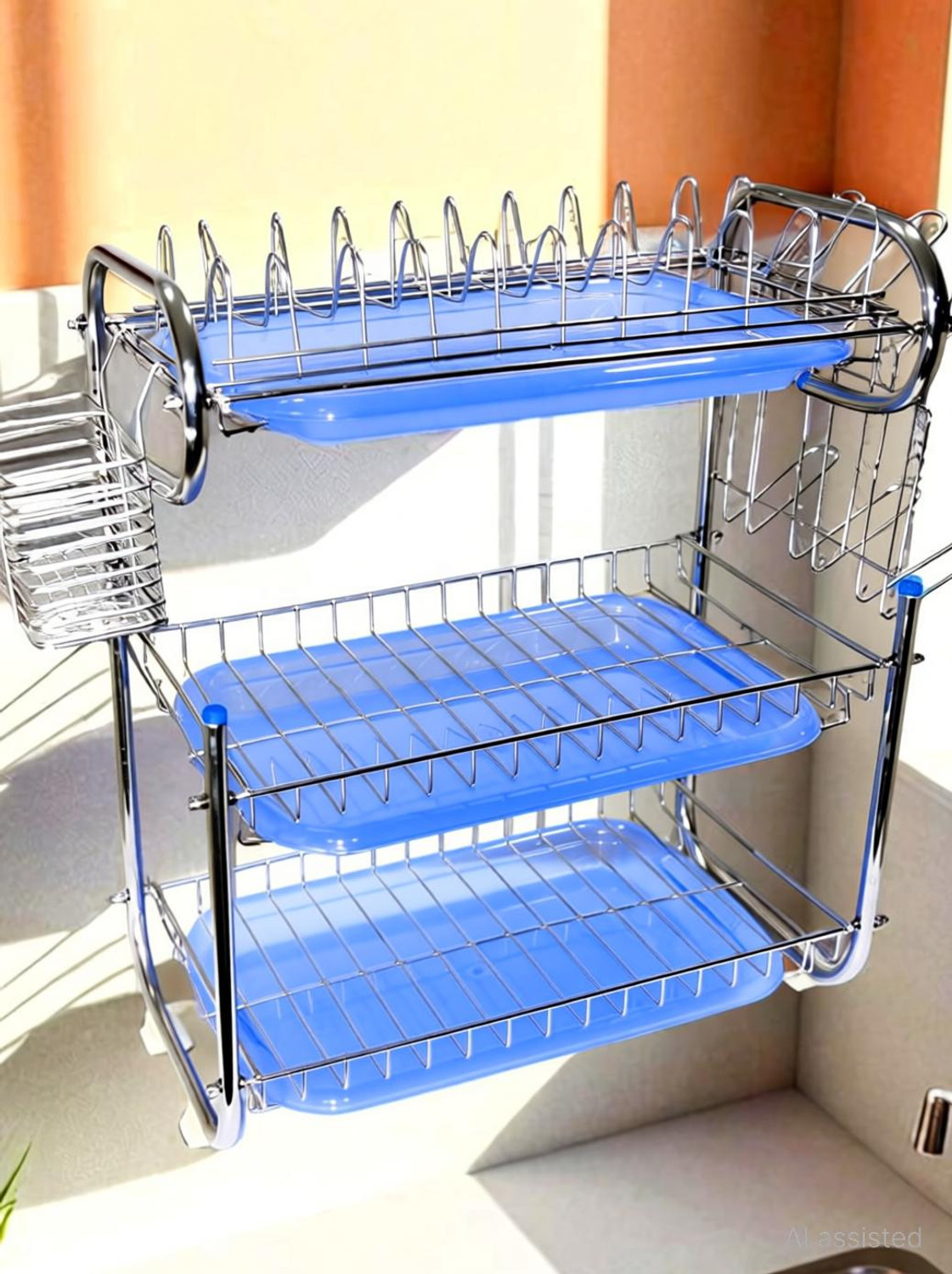 Image of Amol Premium Stainless Steel Dish Drainer Stand | Kitchen Organizers | Kitchen Rack Stainless Steel Wall Shelf