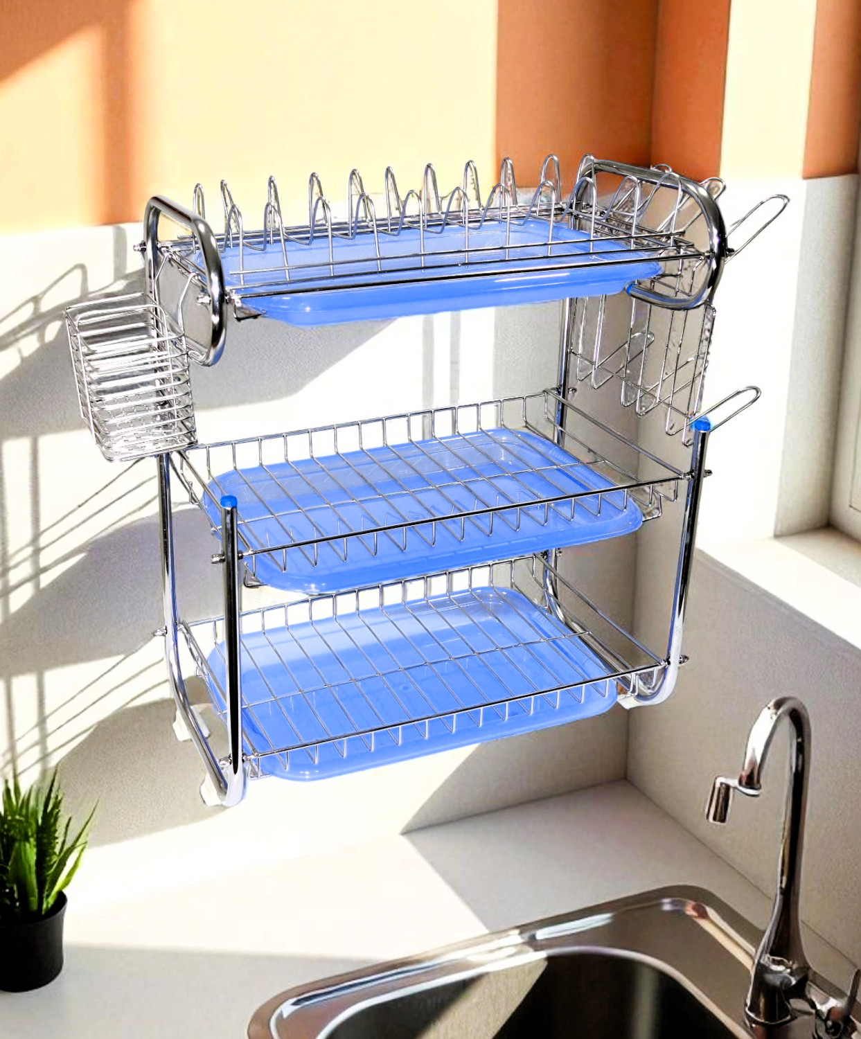 Image of Amol Premium Stainless Steel Dish Drainer Stand | Kitchen Organizers | Kitchen Rack Stainless Steel Wall Shelf