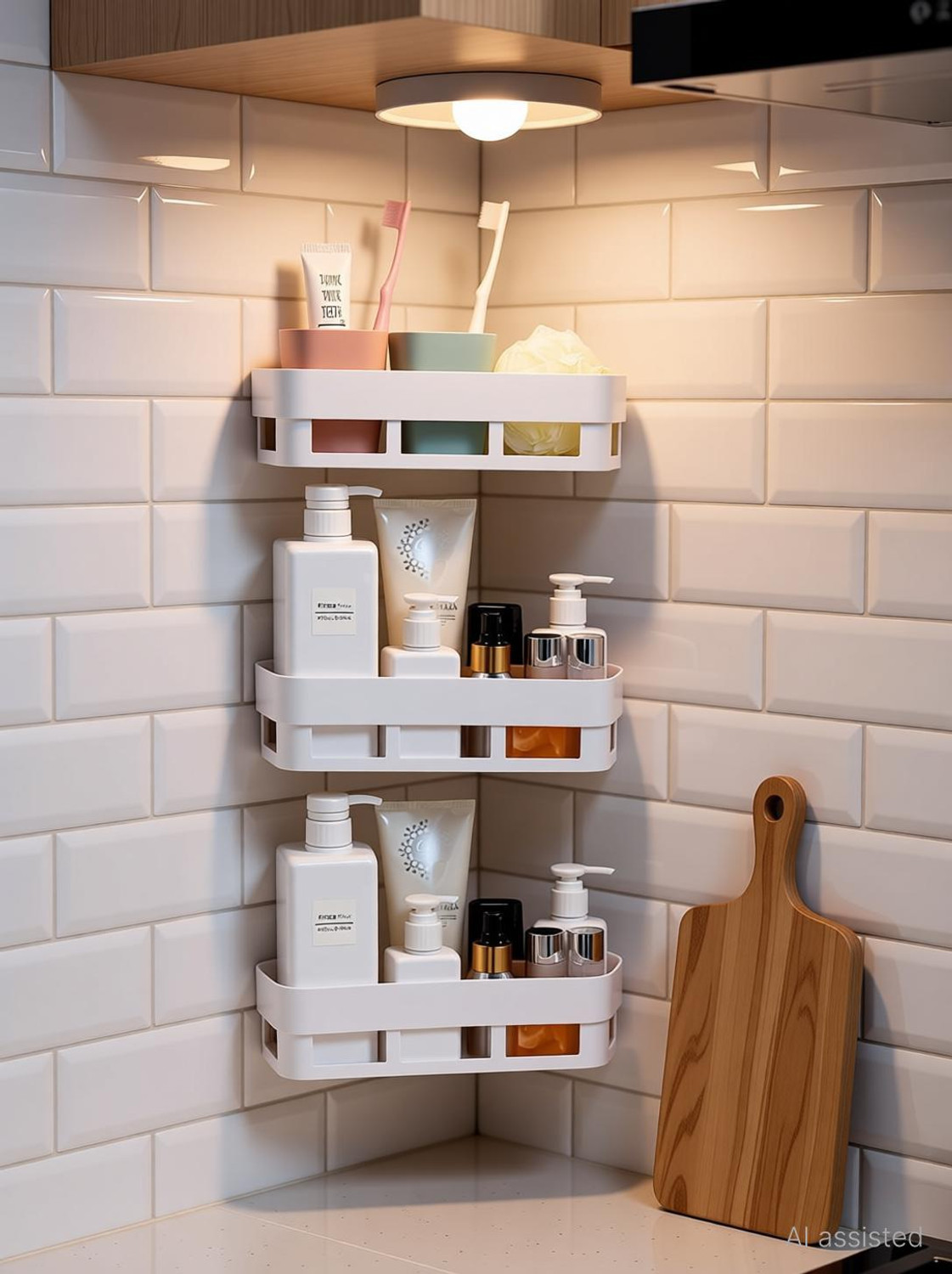 Image of Lufasa Cup Kitchen Rack Plastic White Bathroom Shelves 3 Pcs + Soap Stand 3 Pcs Multipurpose and Rack for Home
