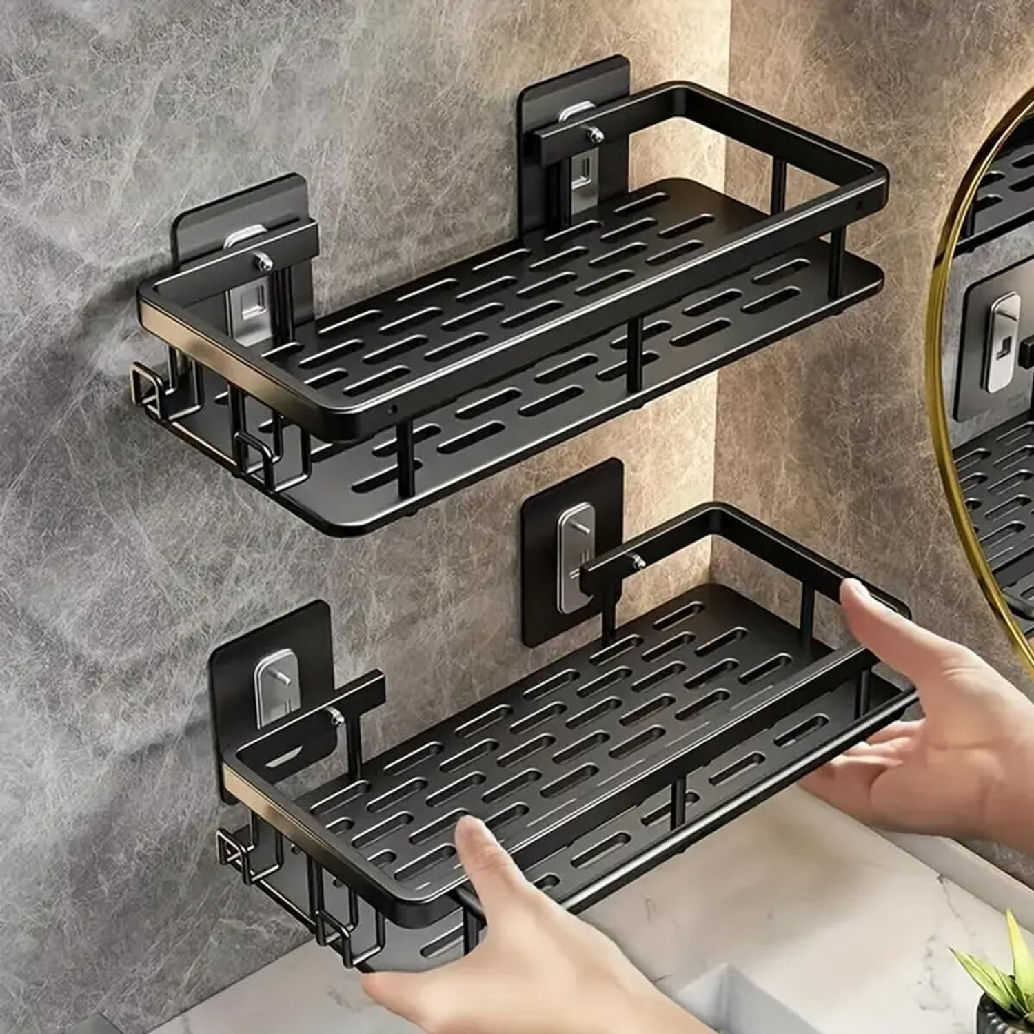 Image of 3D METRO SUPER STORE Shower Caddy Adhesive, No Drill Bathroom Shower Organizers 2-Pack Iron Wall Shelf