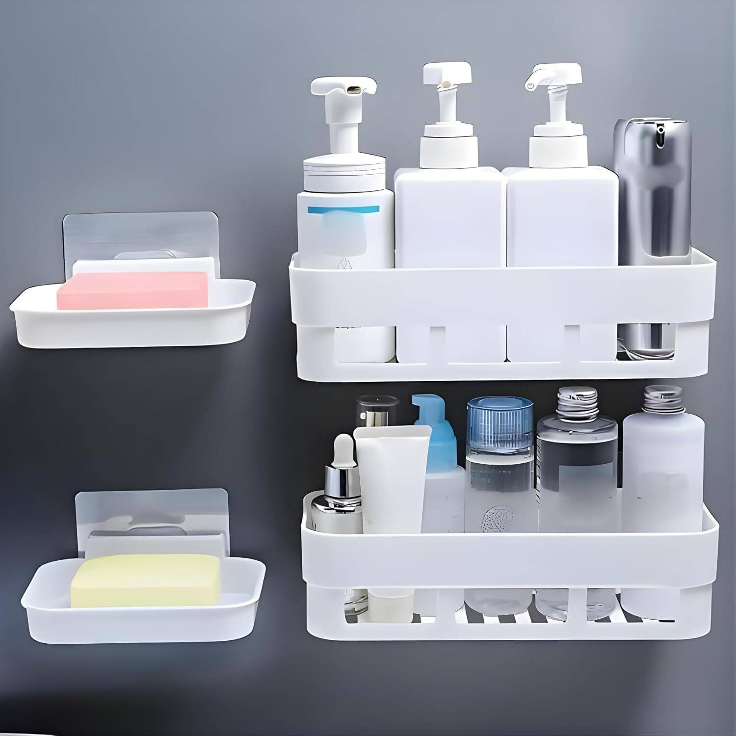 Bowoze Pack of 4 Wall Mount Bathroom Shelf and Soap Rack for Home and Kitchen.