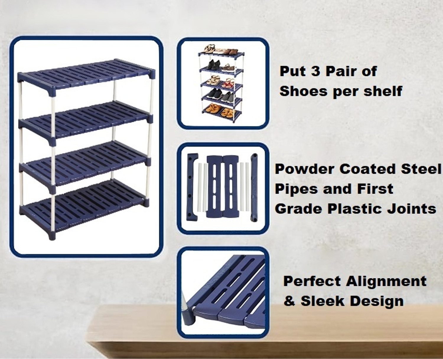 Image of Novatic 4-Tier With Wheel Multi- Kitchen Storage Rack, Book Stand, Floating Wall Shelves Iron Wall Shelf
