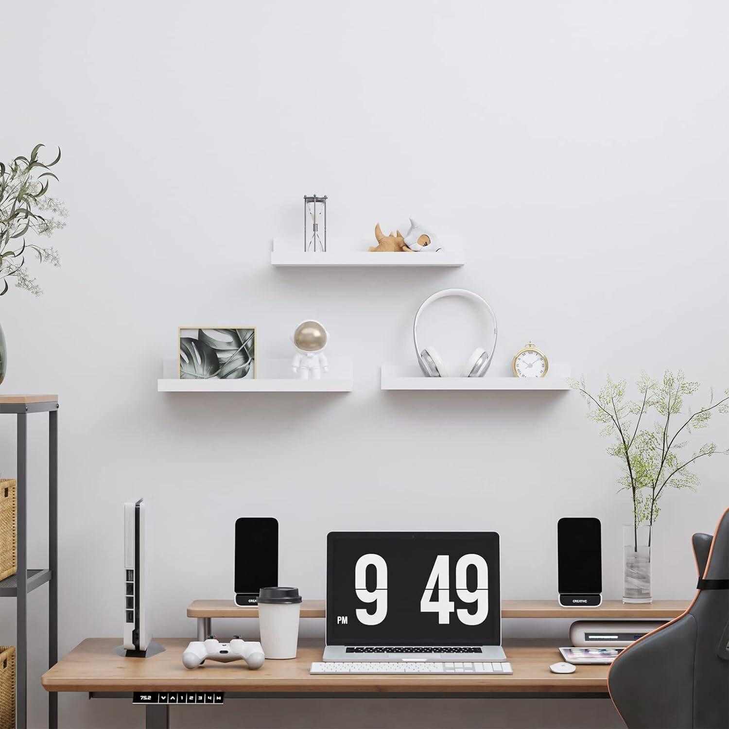 Image of UHUD CRAFTS Set of 3 Engineered Wood Floating Wall Shelves Modern Wall Mounted Book Shelf MDF (Medium Density Fiber) Wall Shelf
