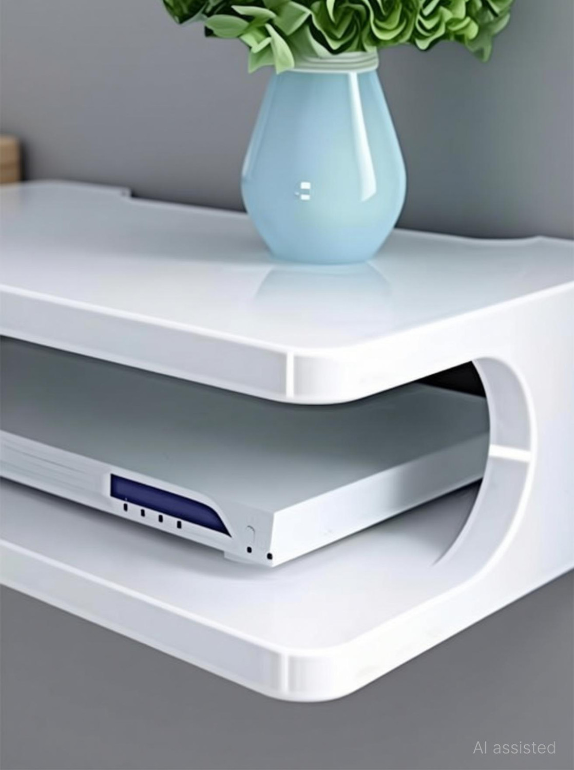 Image of A M CRAFTS Setup Box Stand for Home Wall Mount Stylish WiFi Router Holder TV Cabinet MDF (Medium Density Fiber) Wall Shelf