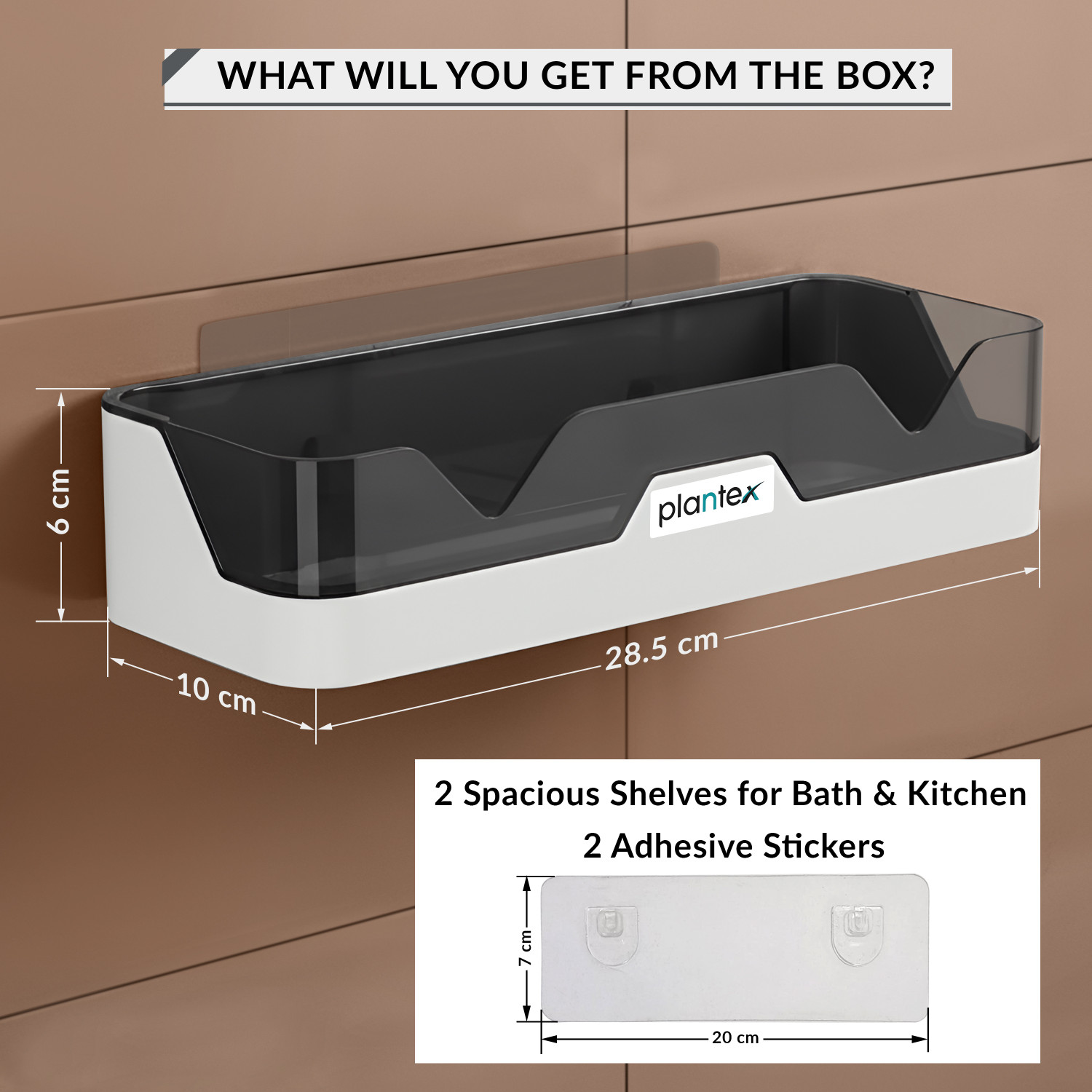 Image of Plantex Self-Adhesive Bathroom Shelf for Wall /Multi-Purpose Rack with Magic Sticker Plastic Wall Shelf