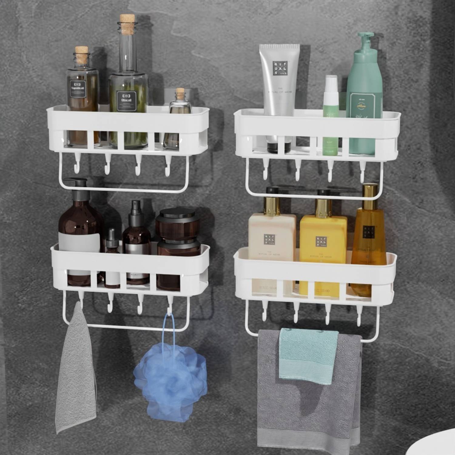 Laxical Bathroom Shelf Storage Rack Organizer /Towel Hanger /Napkin Holder Hook Plastic Wall Shelf