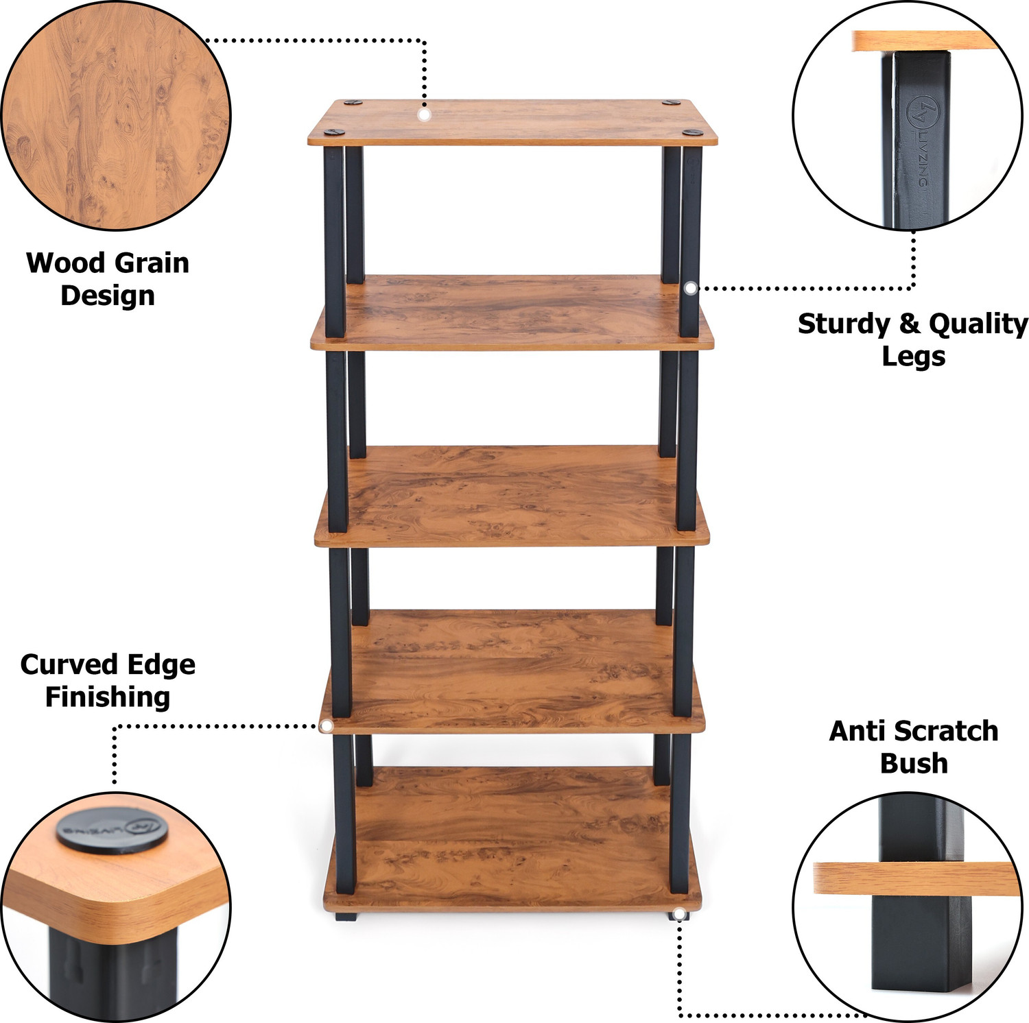 Image of Livzing 5Tier DIY Turn N Tube Wooden Multipurpose Rack /Standing Shelf for Book Storage Wooden Wall Shelf