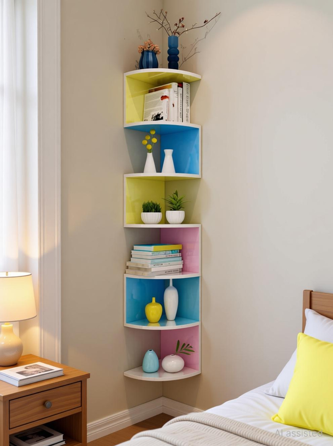 Image of saw zig zag corner rack shelf MDF (Medium Density Fiber) Wall Shelf