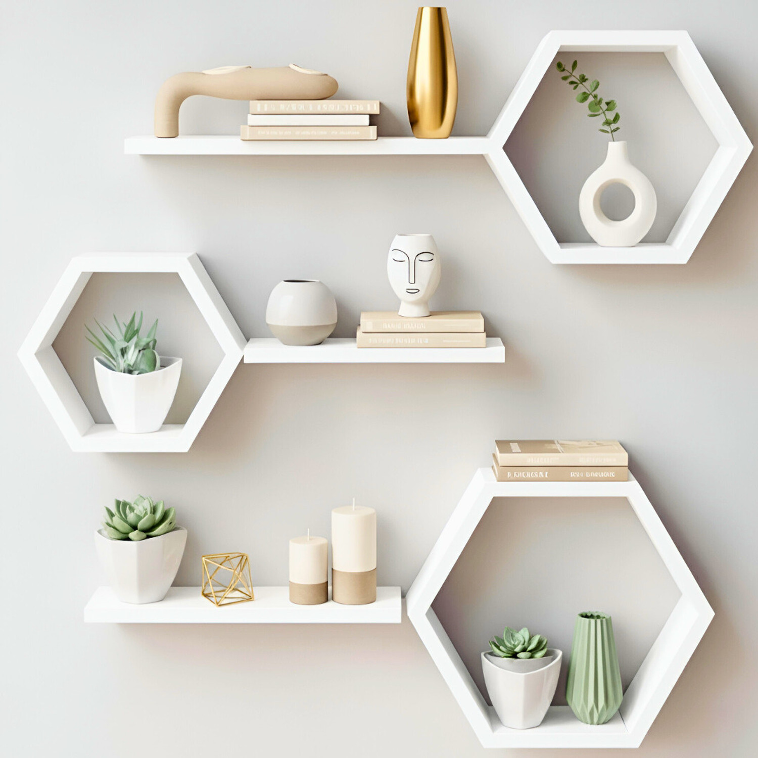 Image of Rkm interprises Set Of 3 Hexagon shape Designer Storage Shelves -Brown MDF MDF (Medium Density Fiber) Wall Shelf