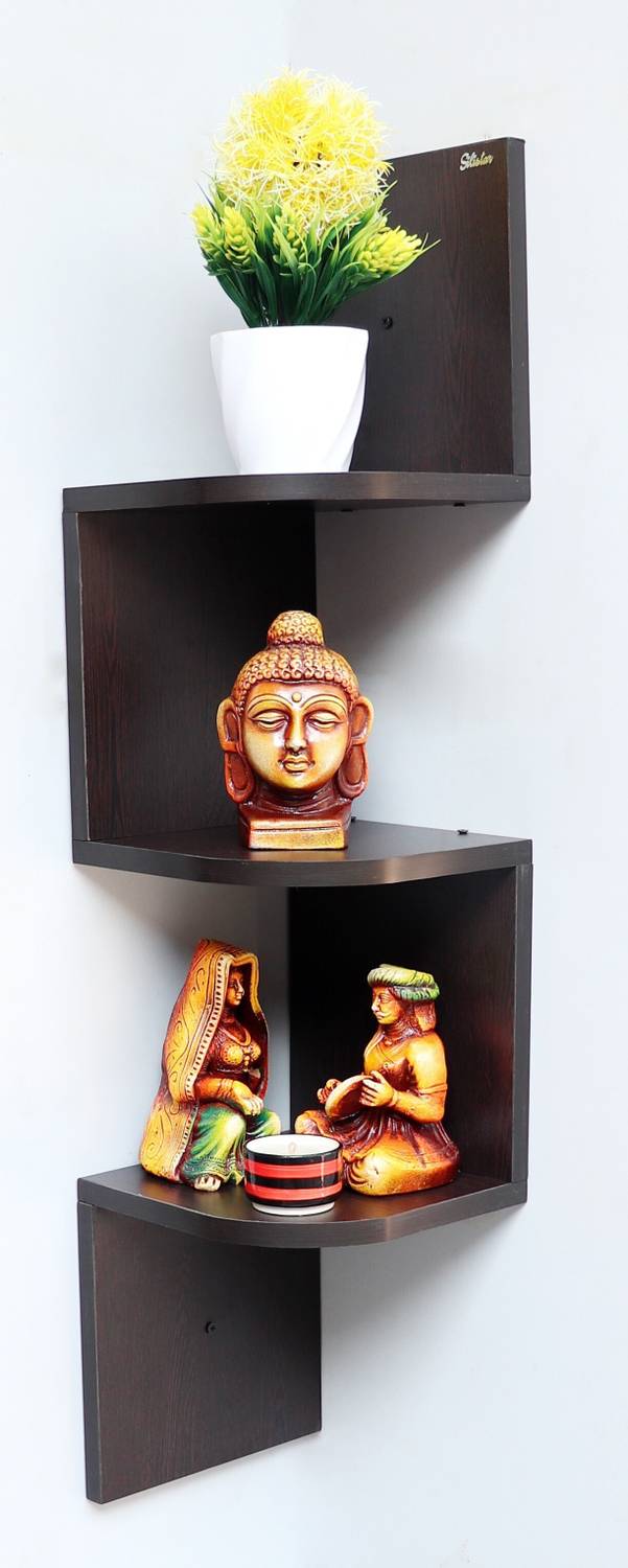 Silistar Zigzag Corner Shelf Unit MDF (Medium Density Fiber) Wall