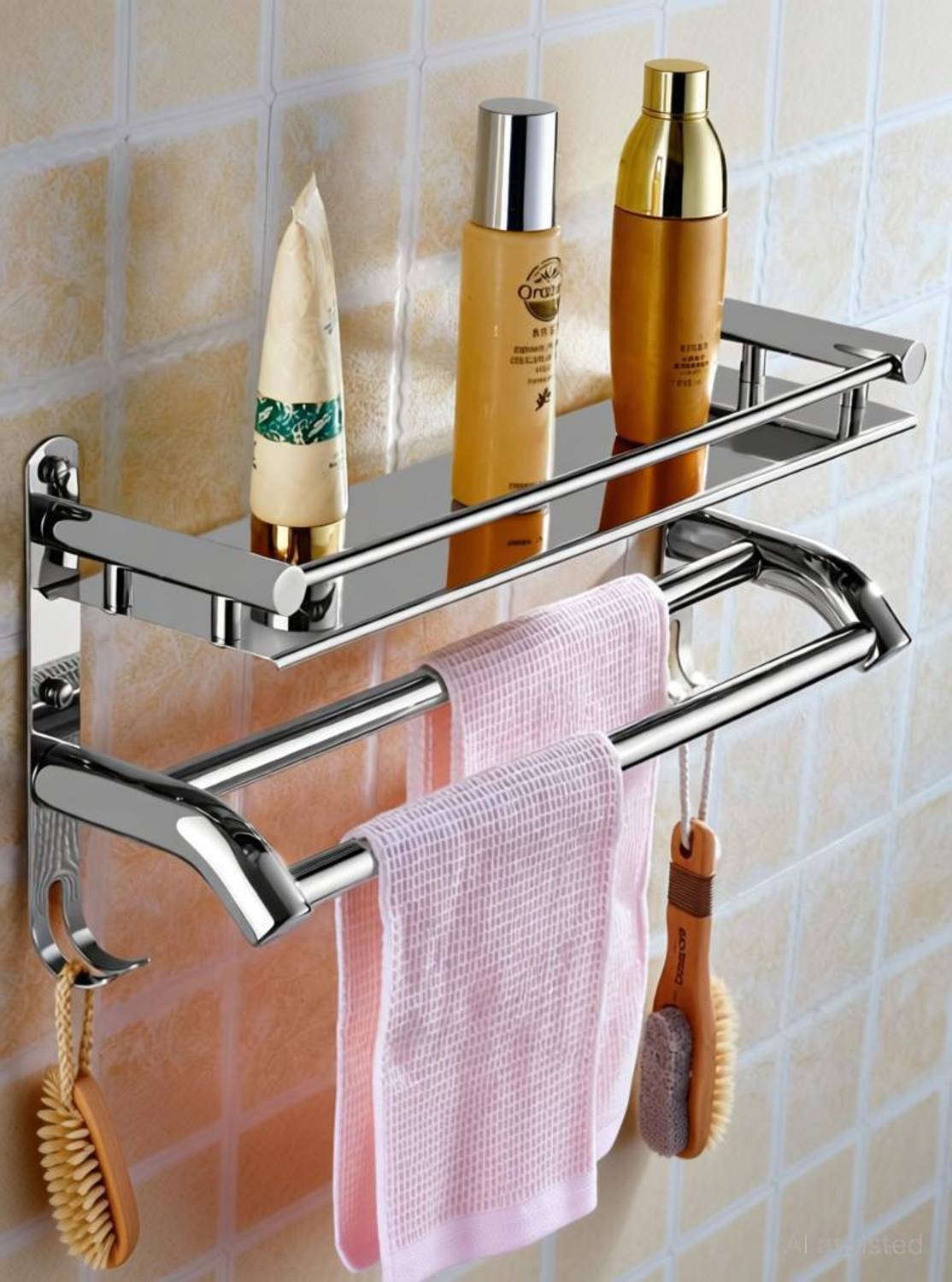 iSTAR Stainless Steel 304 Single Layer Shelf with Towel Rod Stain