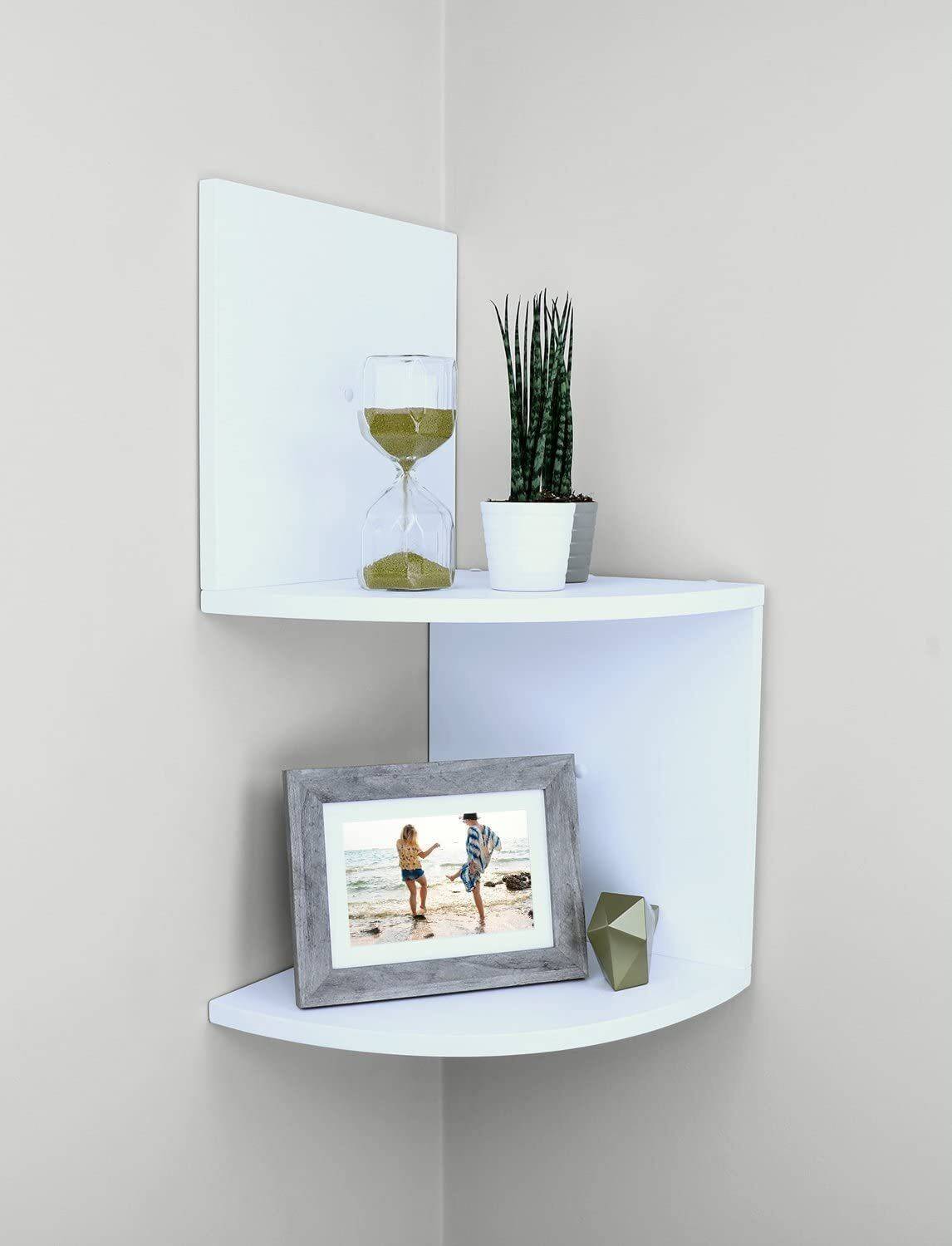 CraftOnline 2 Tiers ZigZag Floating Wall Mount Corner Shelf Woode