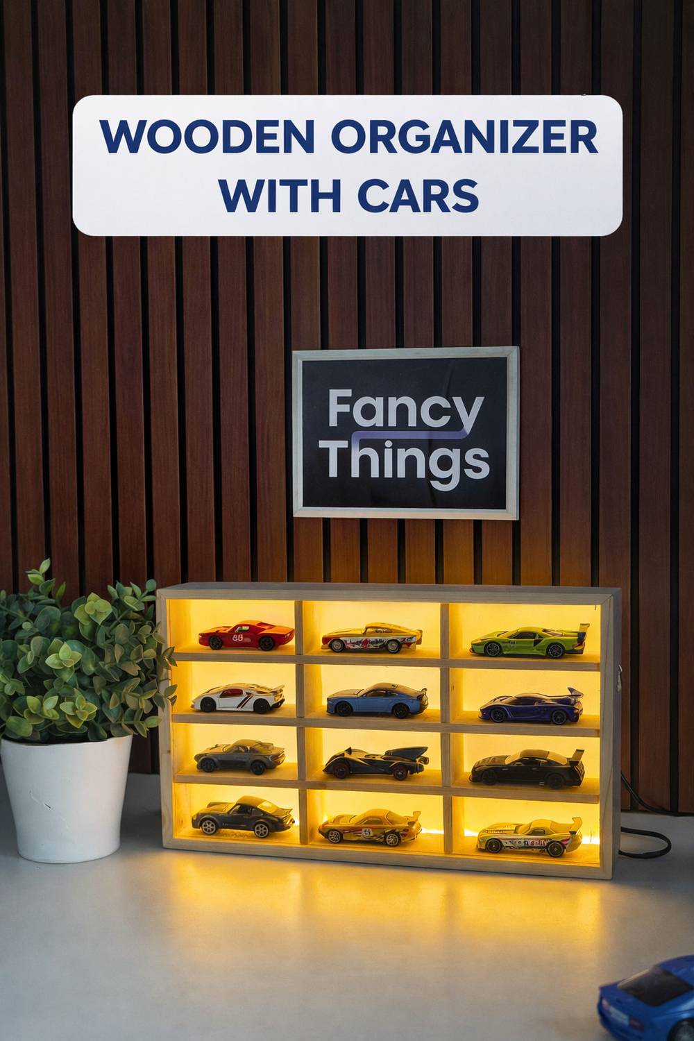 Fancy Things Wooden Diecast Car Organizer Display Shelf 12 Slot