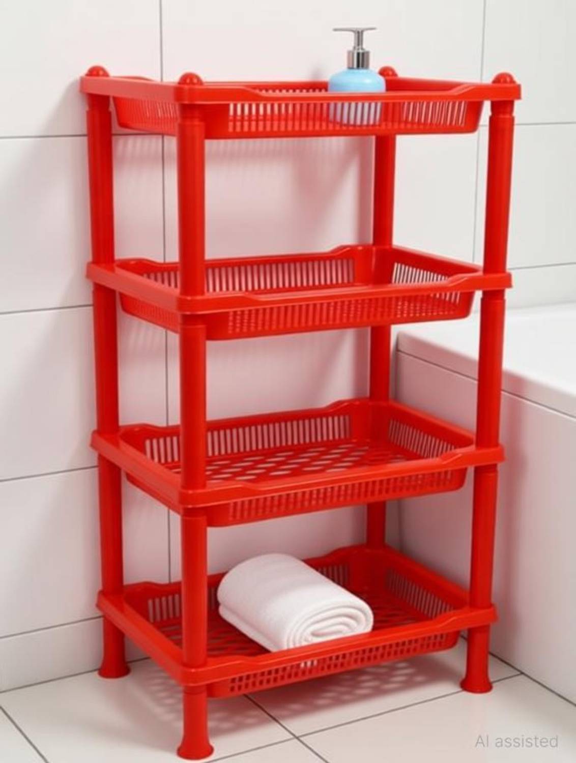 Swati RED PLASTIC STORAGE RACK SHELF Plastic Wall Shelf Price in