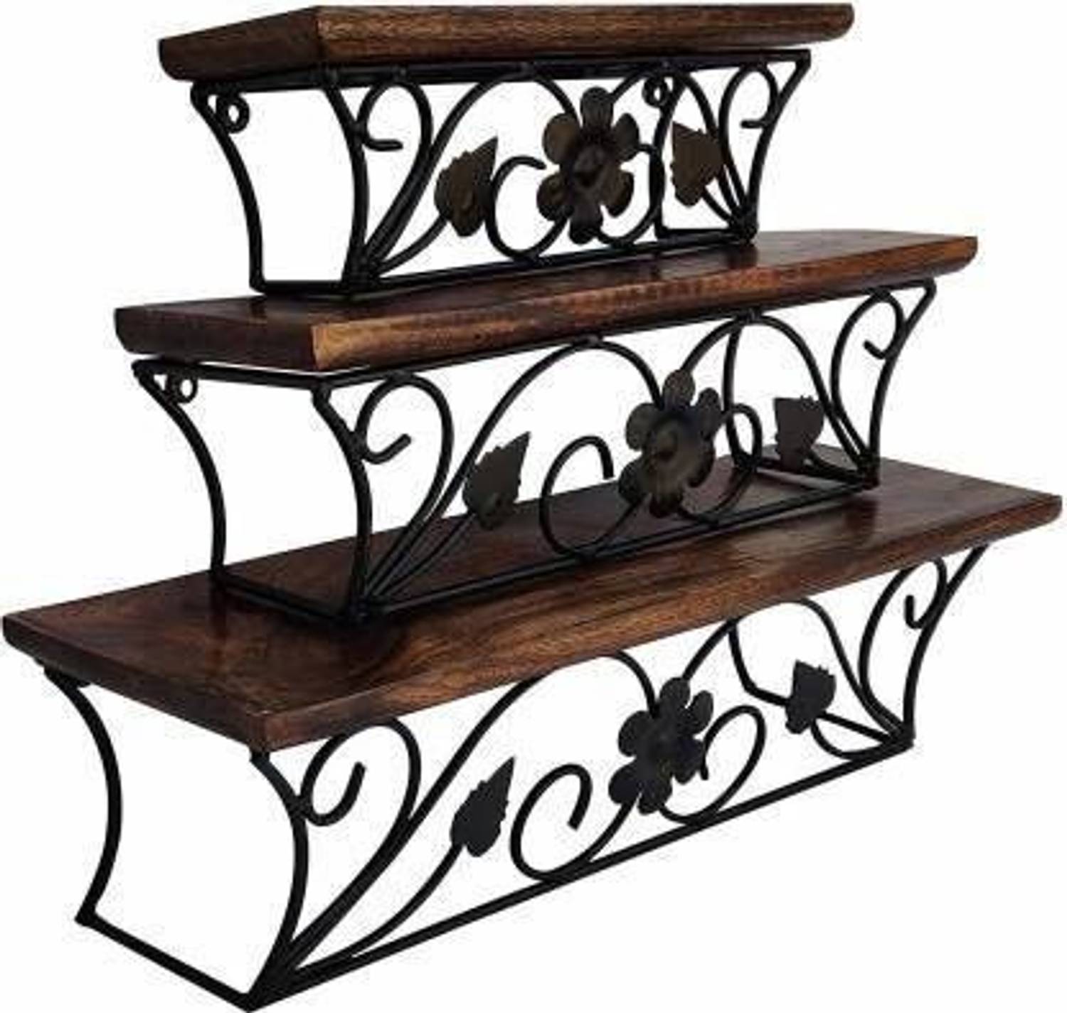 Giftoshopee SET OF THREE Wooden, Cast Iron Wall Shelf (Number of