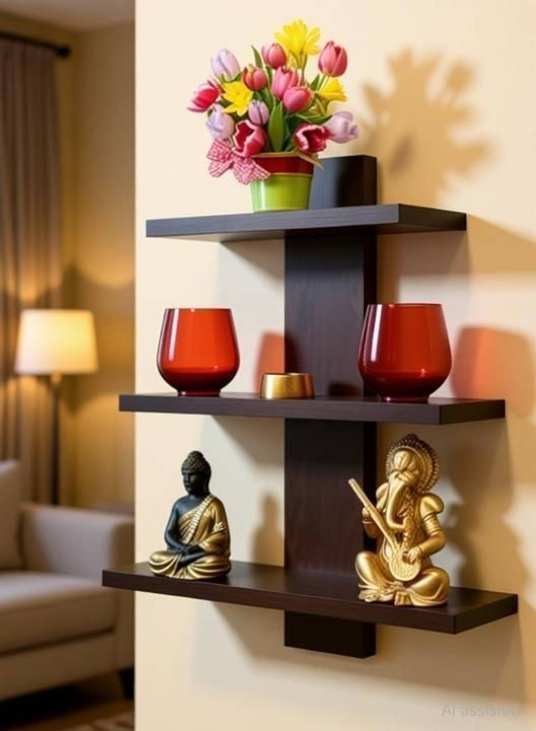 Angelcraft Wooden Wall Shelf (Number of Shelves - 3, Brown)