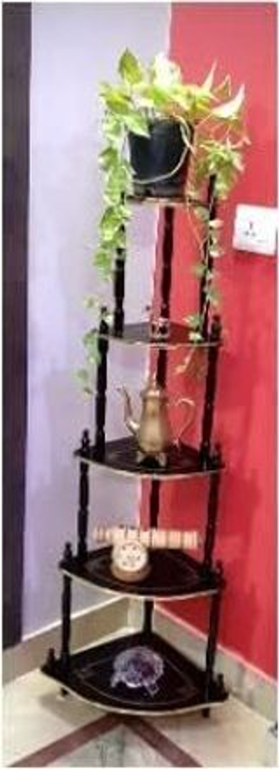 Image of APEROL DESIGN 5 Tier MDF Wooden Corner Wall Shelf for Living Room & Bedroom (Brown) Wooden Wall Shelf