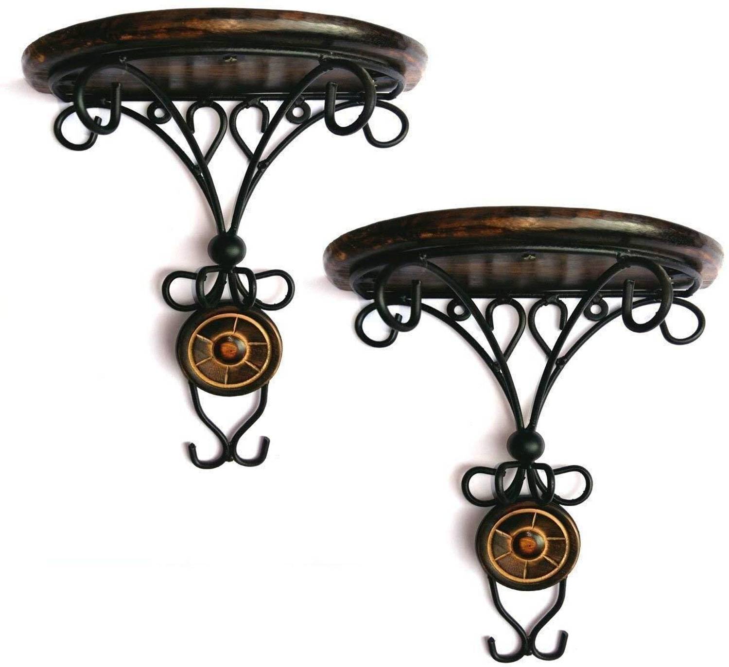 Woodenstck Double Wooden & Iron Fancy Wall Bracket/Wall Shelf Set of 2 Wooden, Iron Wall Shelf