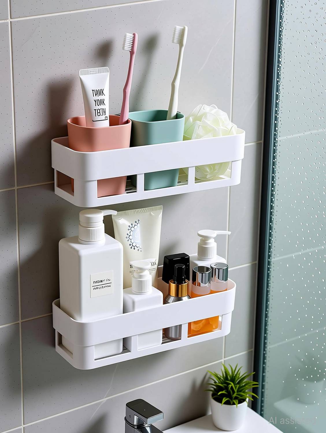 radhesyam Bathroom Kitchen Organizer Rack Holder Wall Shelf Without Drilling Plastic Wall Shelf