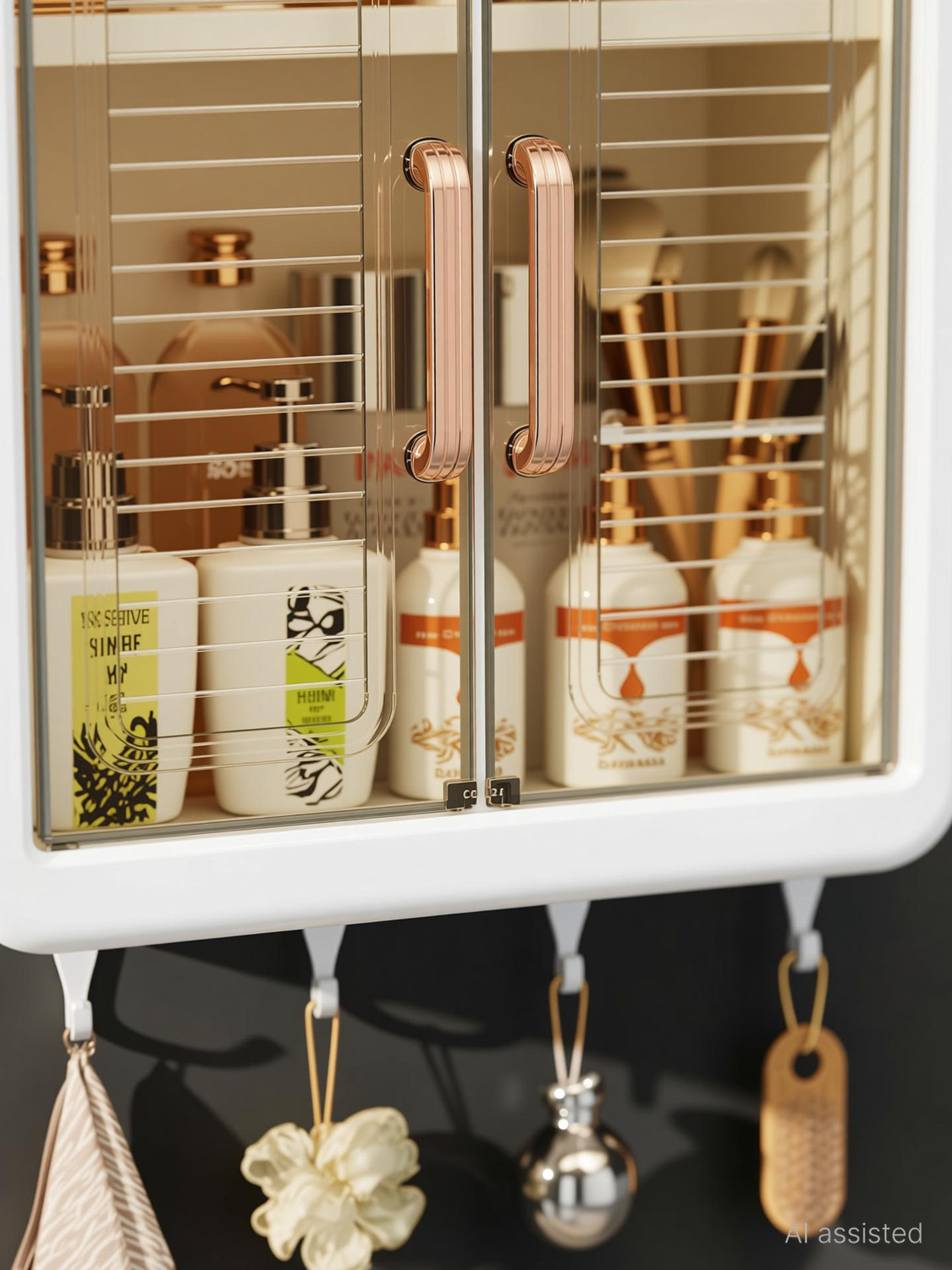 Image of M Y Self-Adhesive Bathroom Storage Cabinet - Multi-Purpose Organizer with Hooks Plastic Wall Shelf