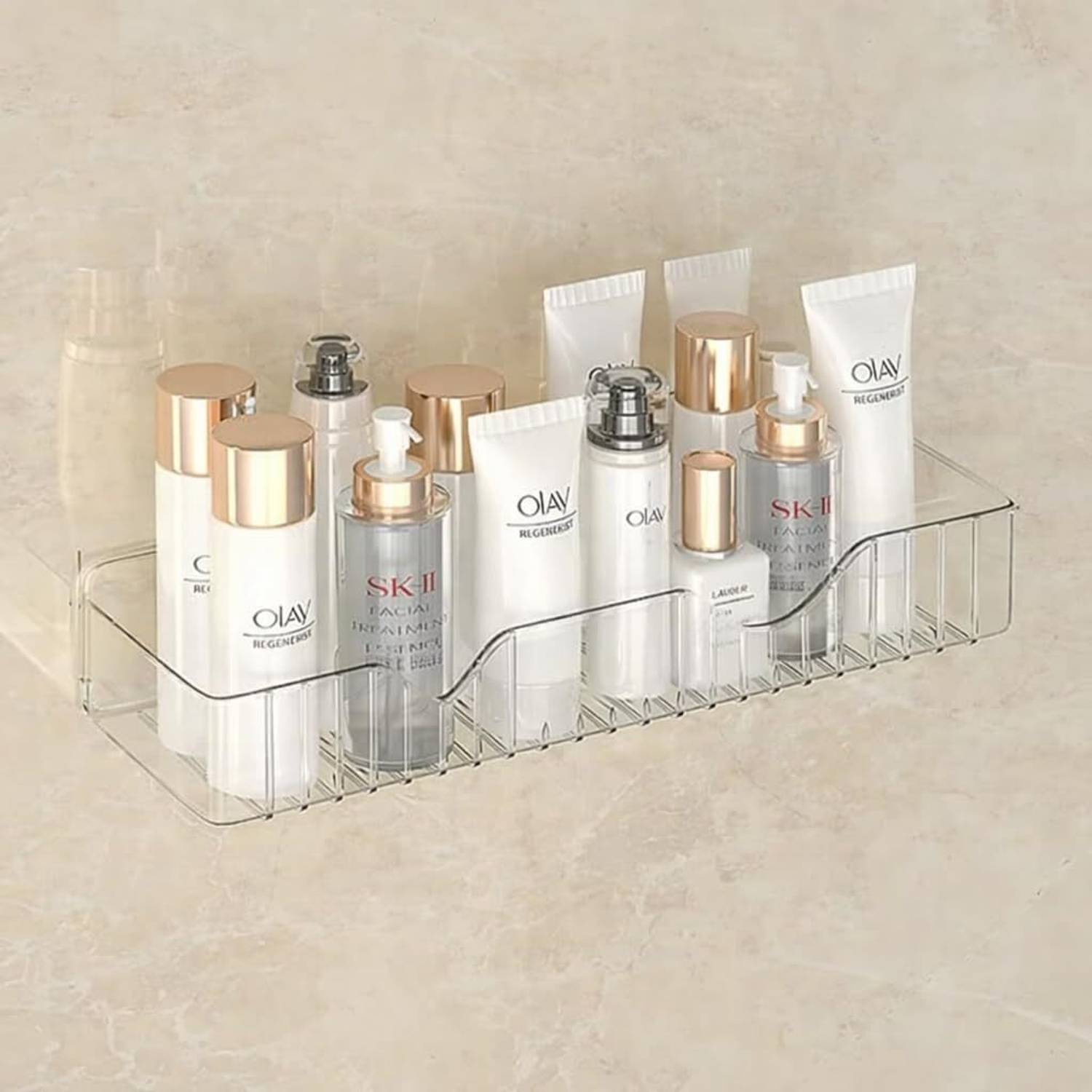 Ality Bathroom Organizer for Shampoo Soap Cosmetics Space Saving Storage Rack Plastic Wall Shelf