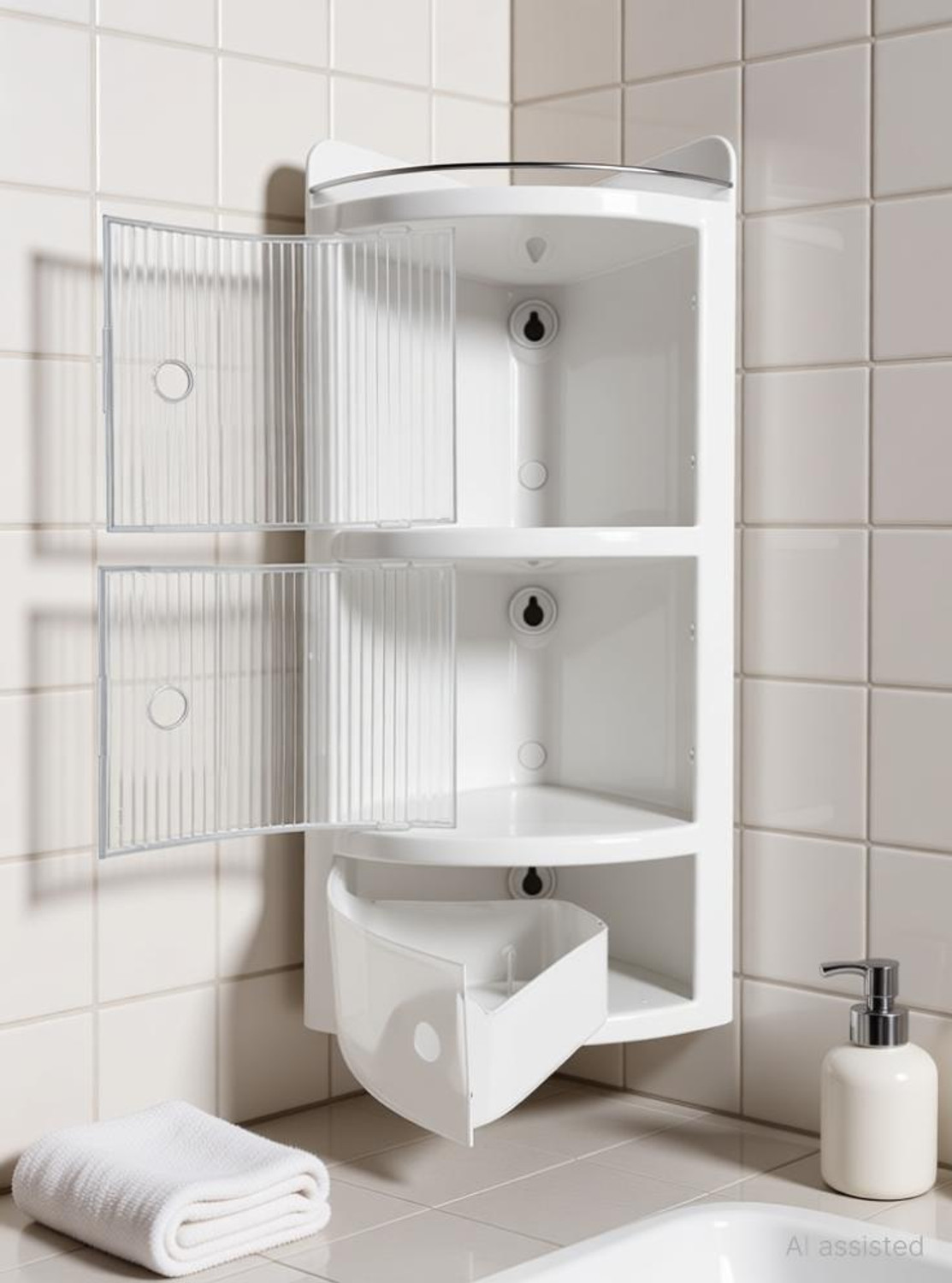 Image of Grace Fine Ware corner shelf bathroom rack storage organizer Plastic Wall Shelf