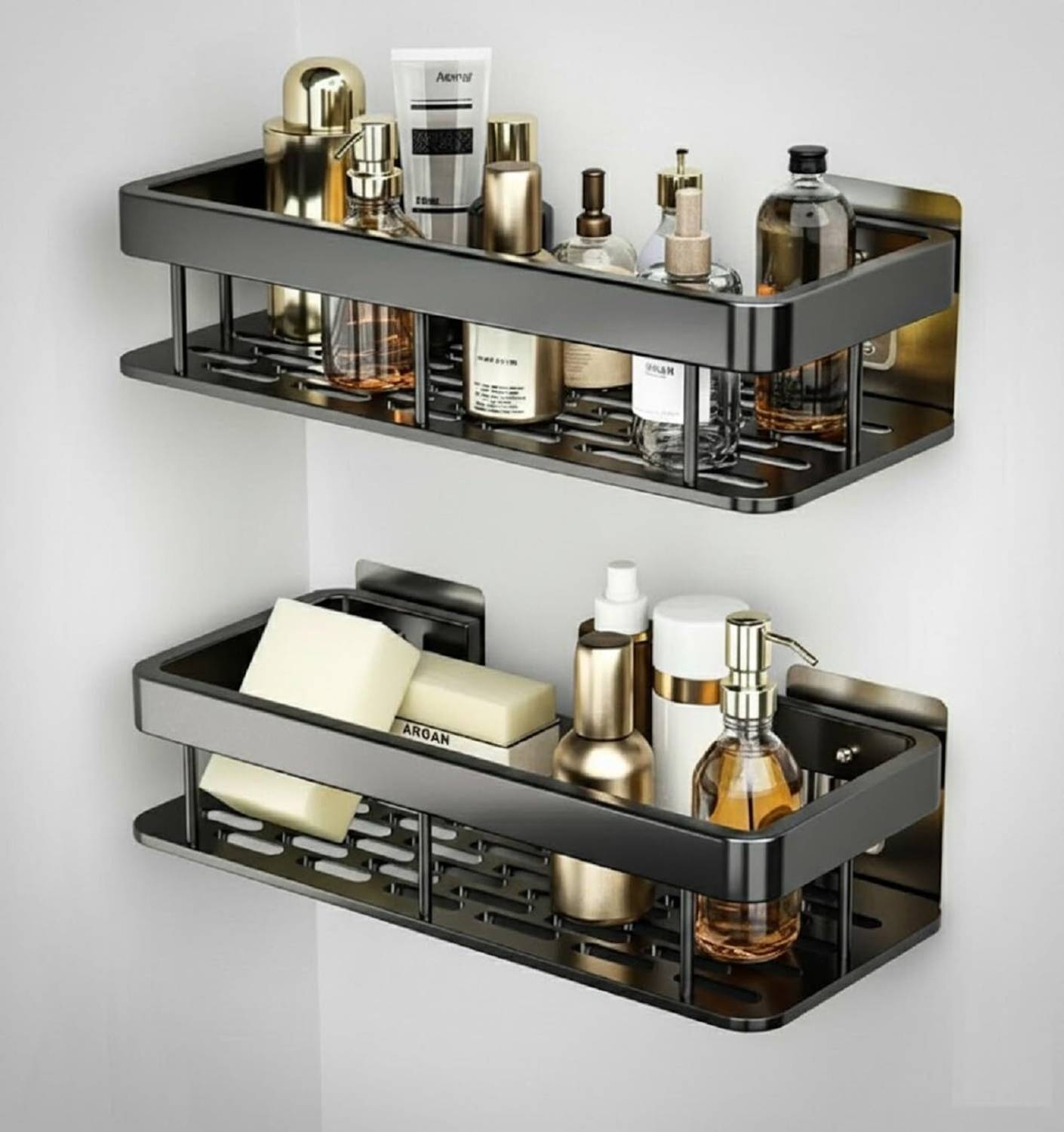 BEAURA Shelf for Self-Adhesive Wall Mounted Bathroom Organizer Without Drill Aluminium Wall Shelf