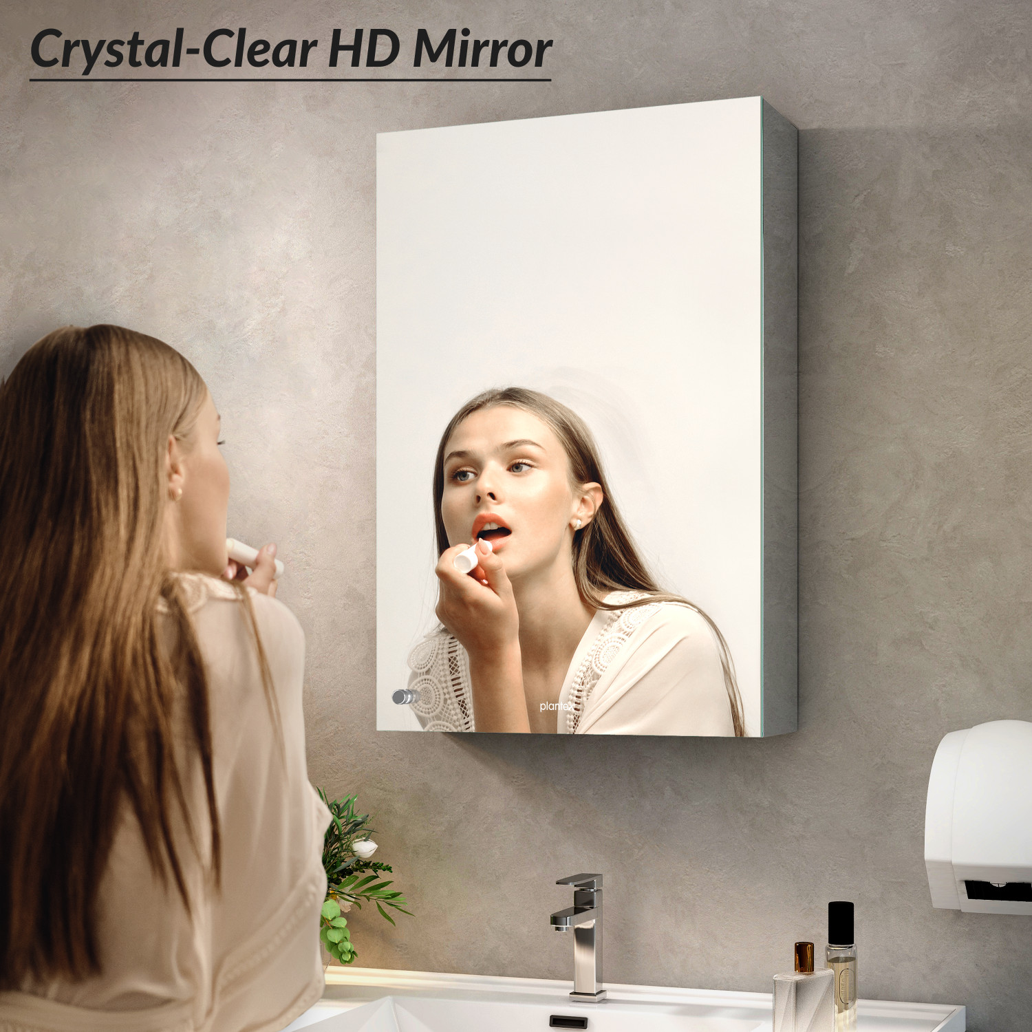 Image of Plantex Platinum 304 Stainless Steel Bathroom Cabinet with Mirror Door (16 X 24 Inches) Steel Wall Shelf