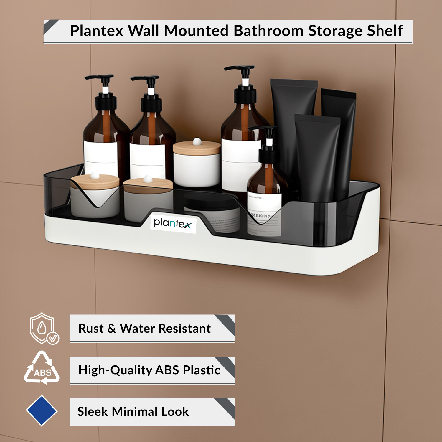 Image of Plantex Self-Adhesive Bathroom Shelf for Wall /Multi-Purpose Rack with Magic Sticker Plastic Wall Shelf