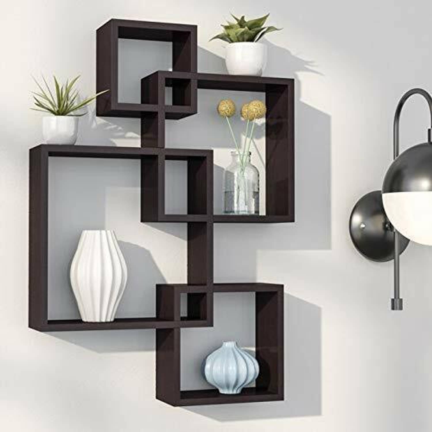 PraPooCraft Wooden Intersecting Wall Shelves for Living Room, Bed