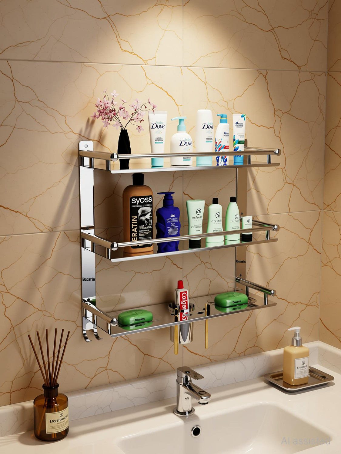 Bzcarts Stainless Steel Bathroom Rack Shelf Organizer Wall Mounted Accessories Holder Stainless Steel Wall Shelf