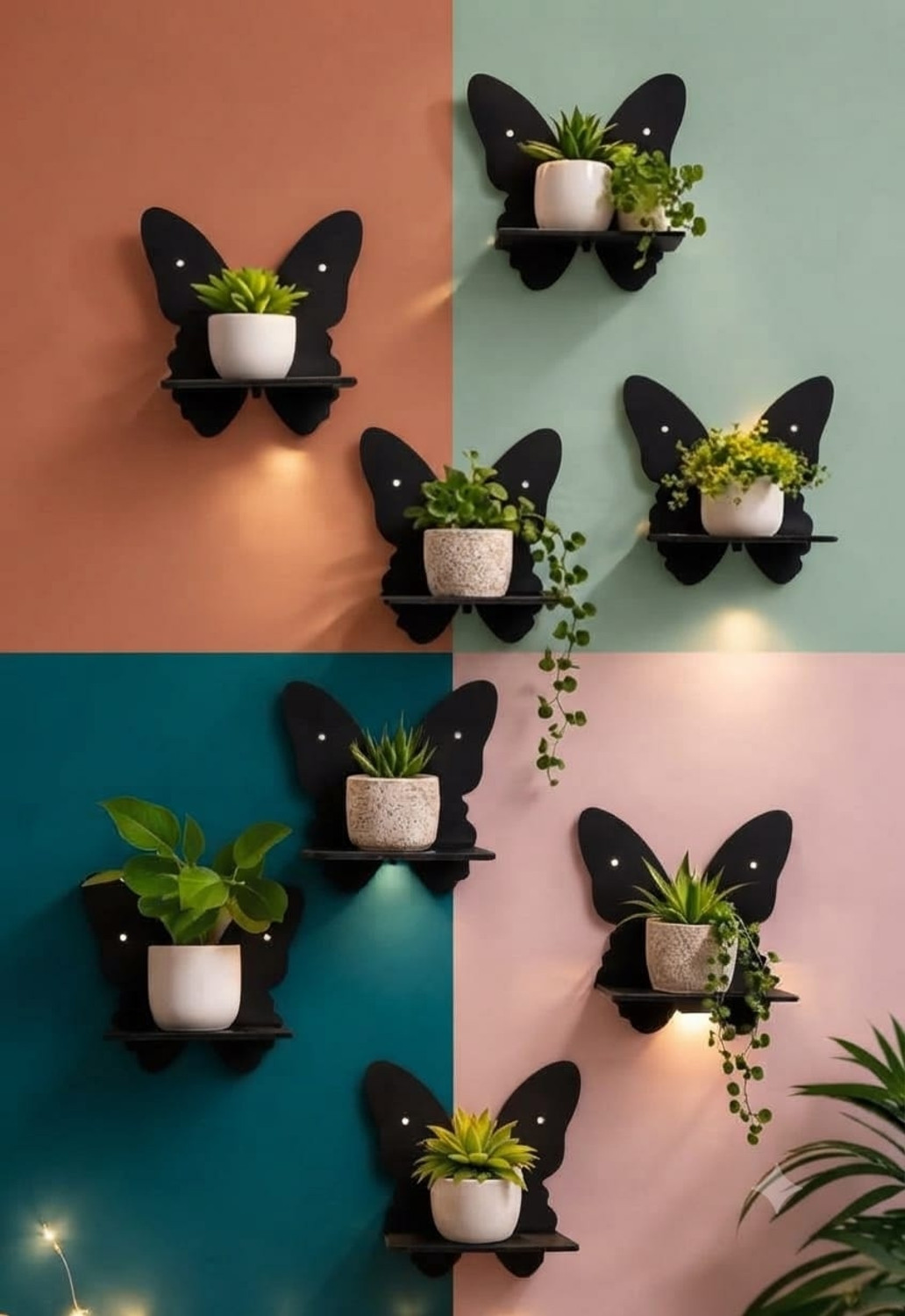 Image of New prem enterprises Butterfly Black wooden shelves pack of 8 Wooden Wall Shelf (Number of Shelves - 8, Black)