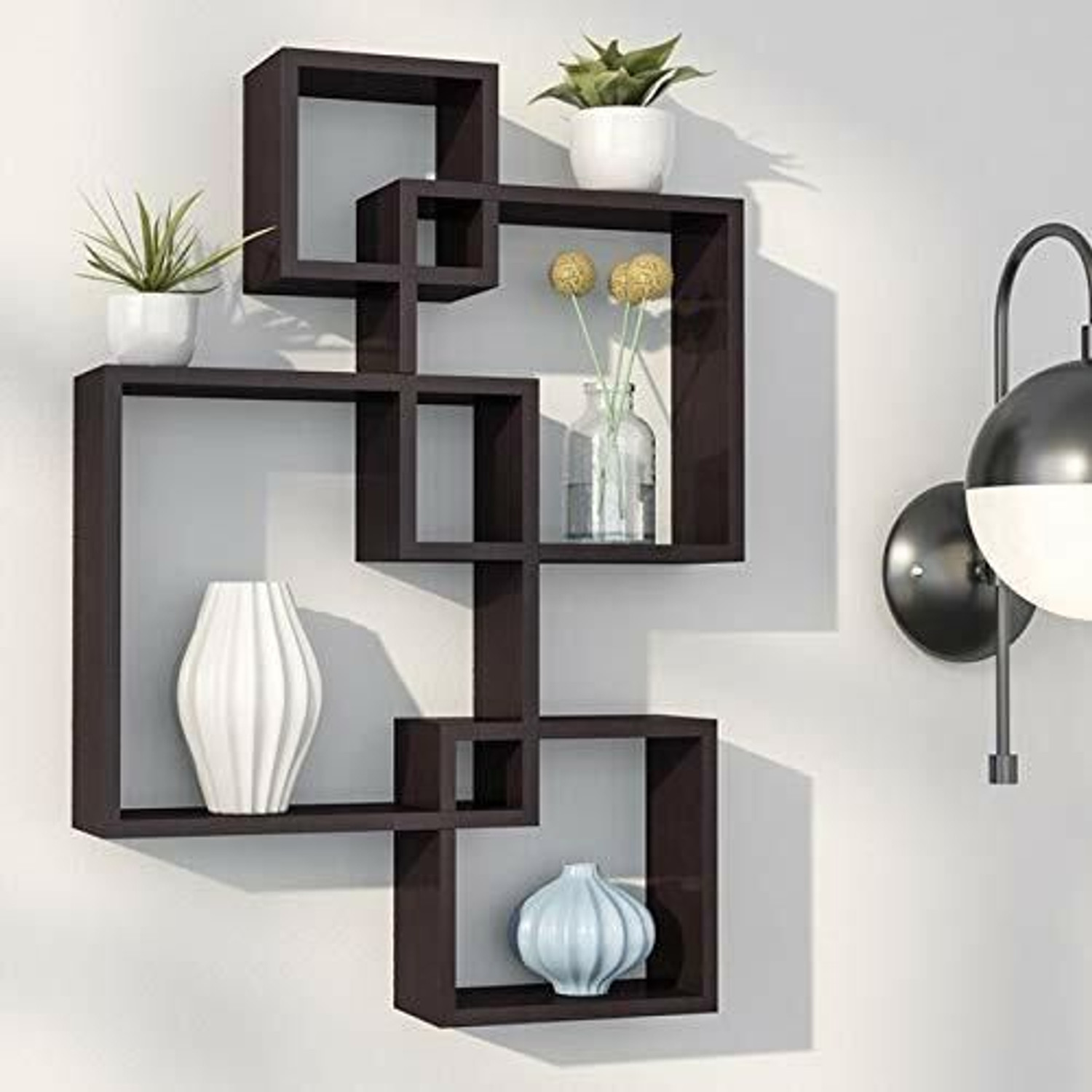 Image of Himanshu Craft Wooden Intersecting Wall Shelves for Living Room, Bedroom. MDF (Medium Density Fiber) Wall Shelf