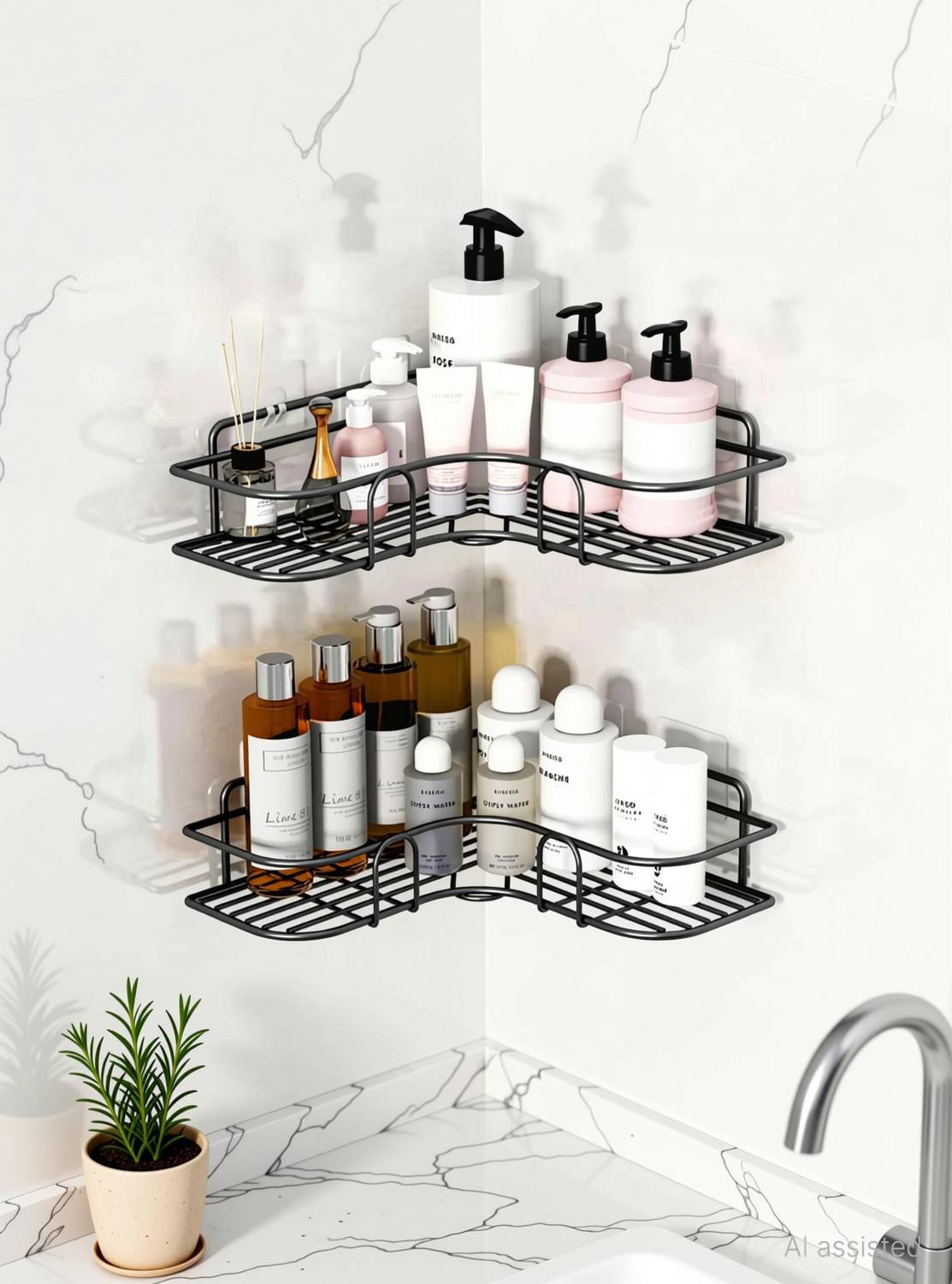 ALMORA Bathroom corner rack, Iron wall stand/ rack, storage organizer Iron Wall Shelf