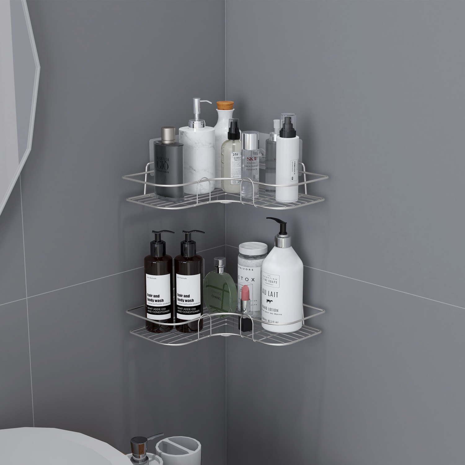 Image of Plantex Self-Adhesive Corner Shelf for Bathroom /Rack Shelf /Without Drill- Pack of 1 Stainless Steel Wall Shelf