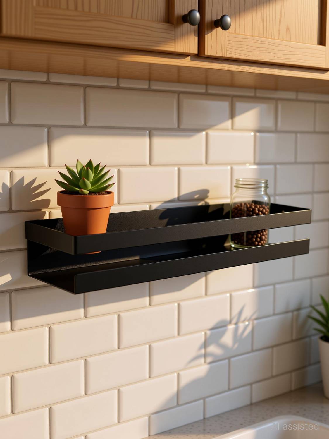 APPUCOCO BATH-Shelf Black Iron Wall Shelf