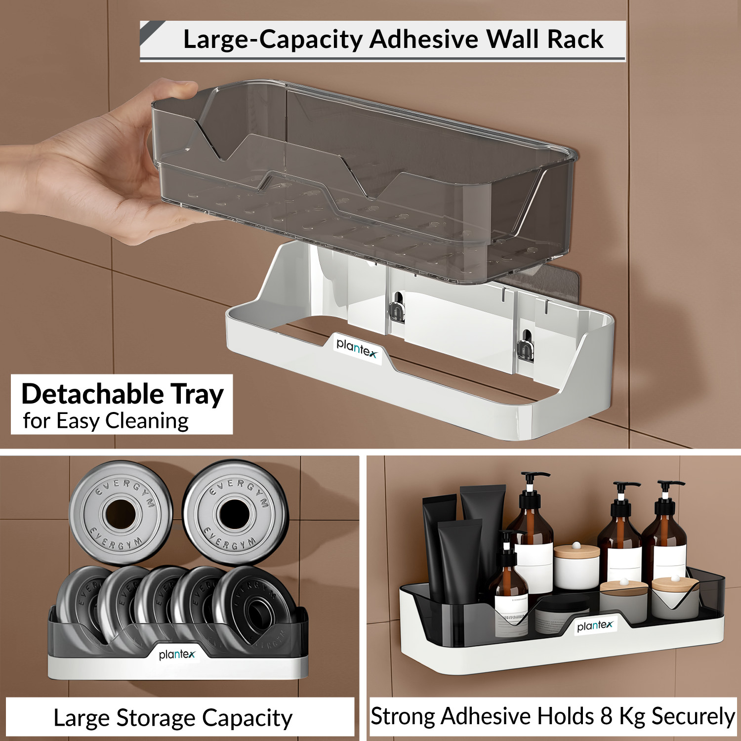 Image of Plantex Self-Adhesive Bathroom Shelf for Wall /Multi-Purpose Rack with Magic Sticker Plastic Wall Shelf