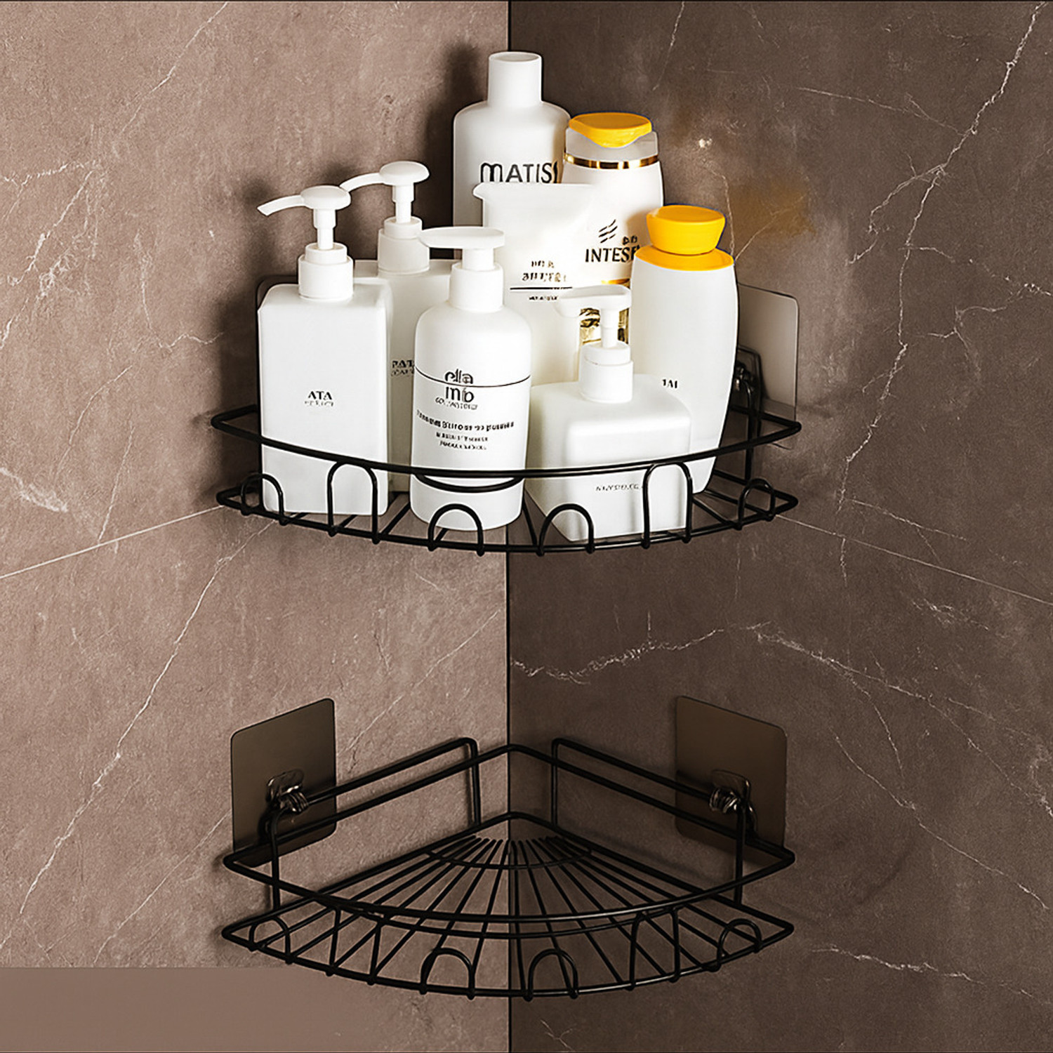 Image of KYMIO Wall Mount Bathroom Corner Shelf Rack with Hook for Shampoo & Toiletries Aluminium Wall Shelf